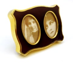 Small shaped Picture Frame 2 oval portrait Plum Purple color enamel Salimbeni