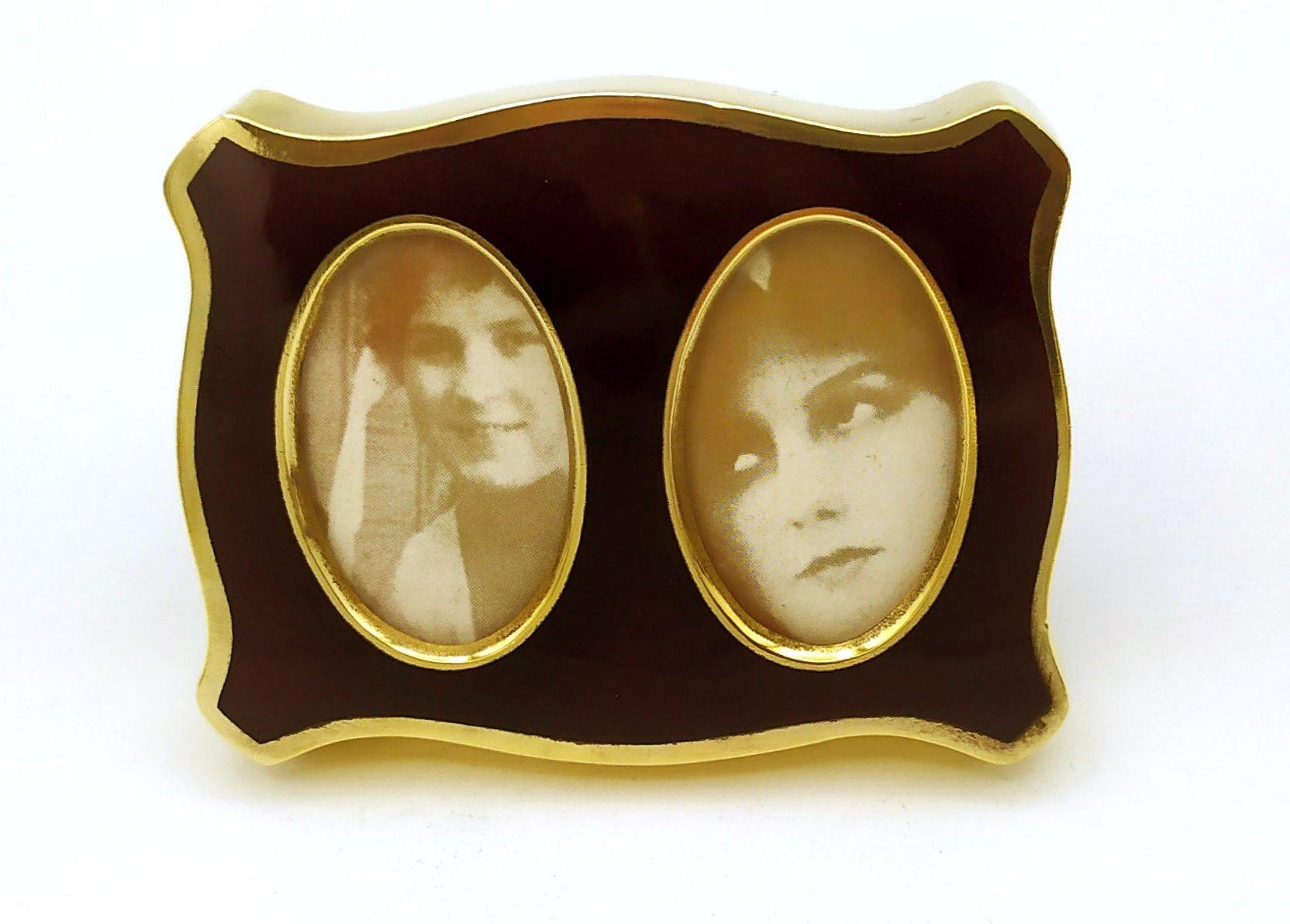 Marco de fotos de forma pequeña 2 retrato oval Ciruela Color púrpura esmalte Salimbeni