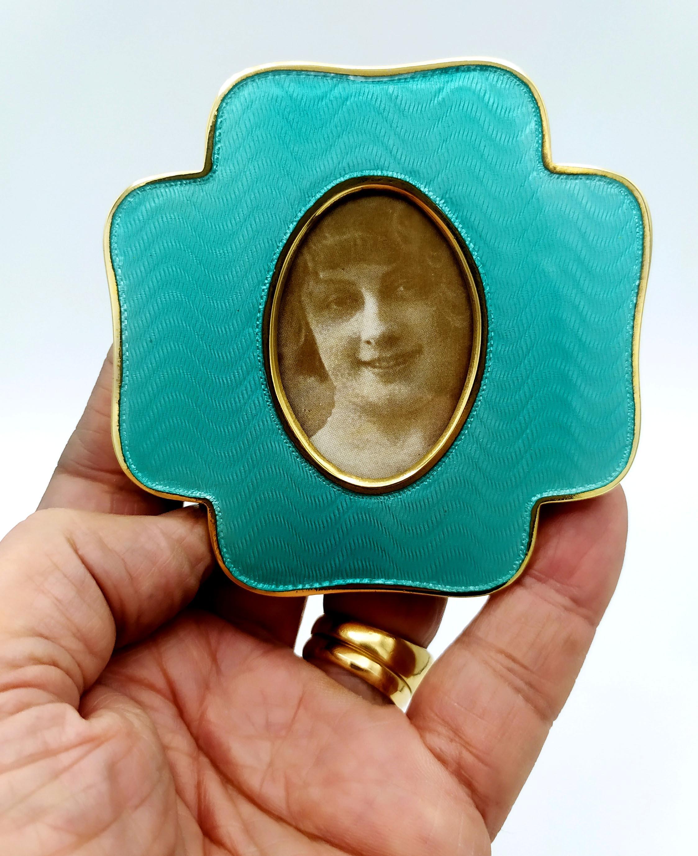 Marco de fotos con forma pequeña Trébol de cuatro hojas  turquesa Salimbeni mediados del siglo XX en venta