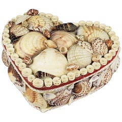 Vintage Small Shell Encrusted Heart Shaped Trinket Box