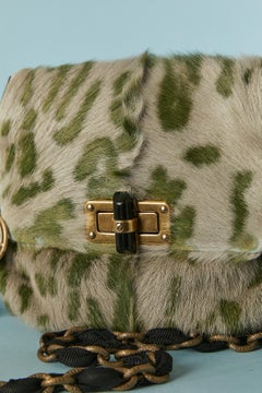 Small shoulder bag in printed furs and chain & gros-grain shoulder strap Lanvin