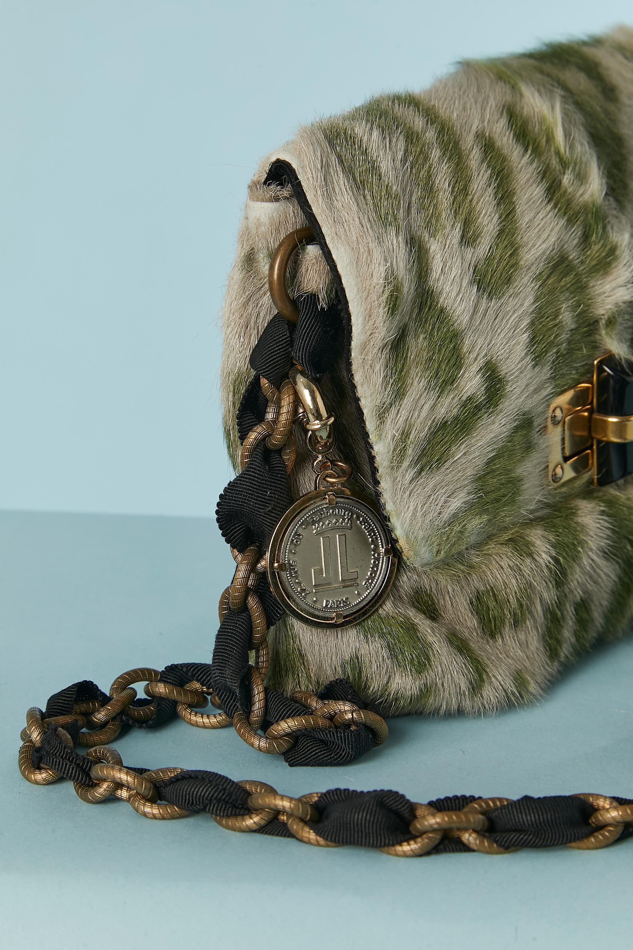 Small shoulder bag in printed furs and chain & gros-grain shoulder strap Lanvin In Excellent Condition In Saint-Ouen-Sur-Seine, FR