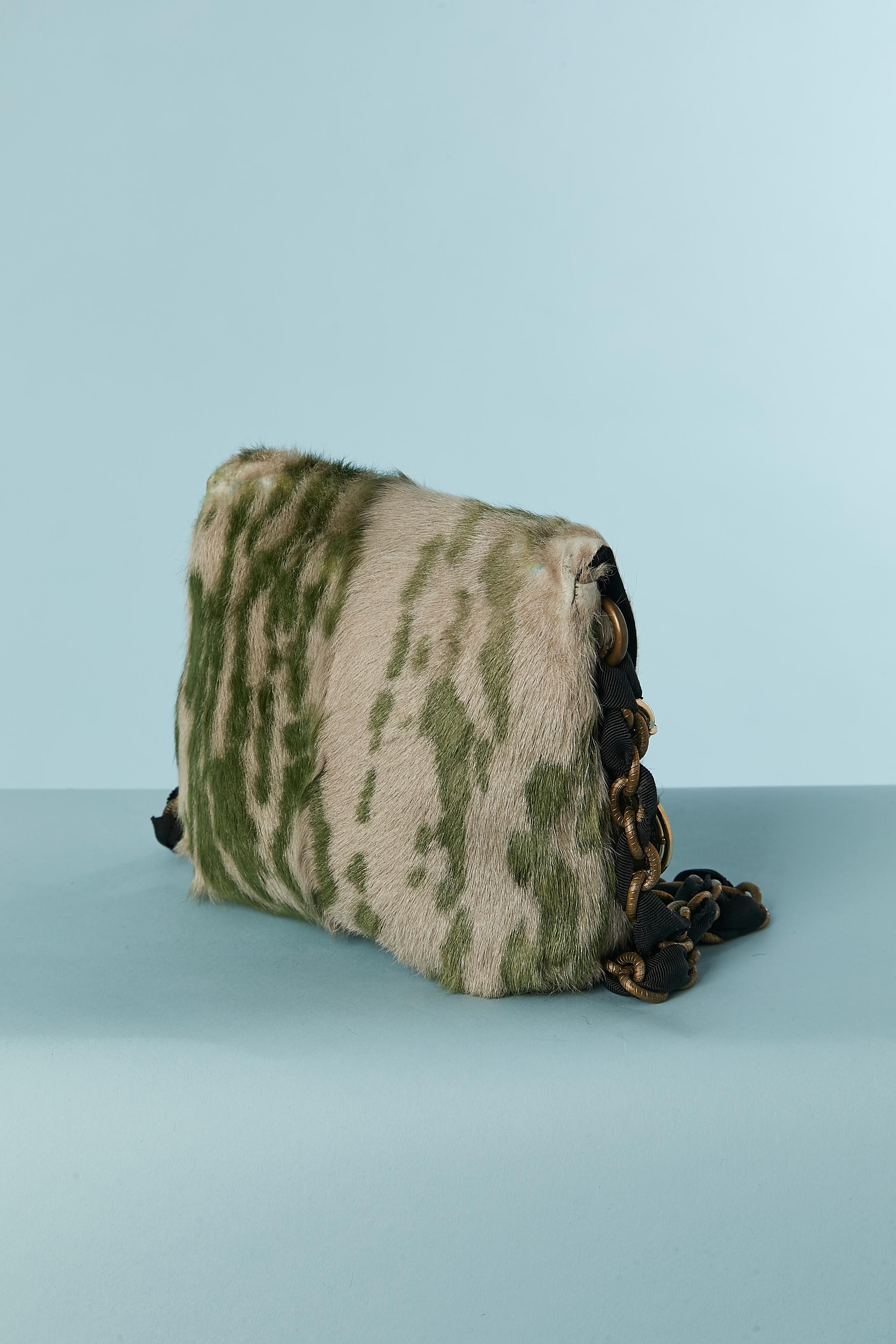 Women's Small shoulder bag in printed furs and chain & gros-grain shoulder strap Lanvin