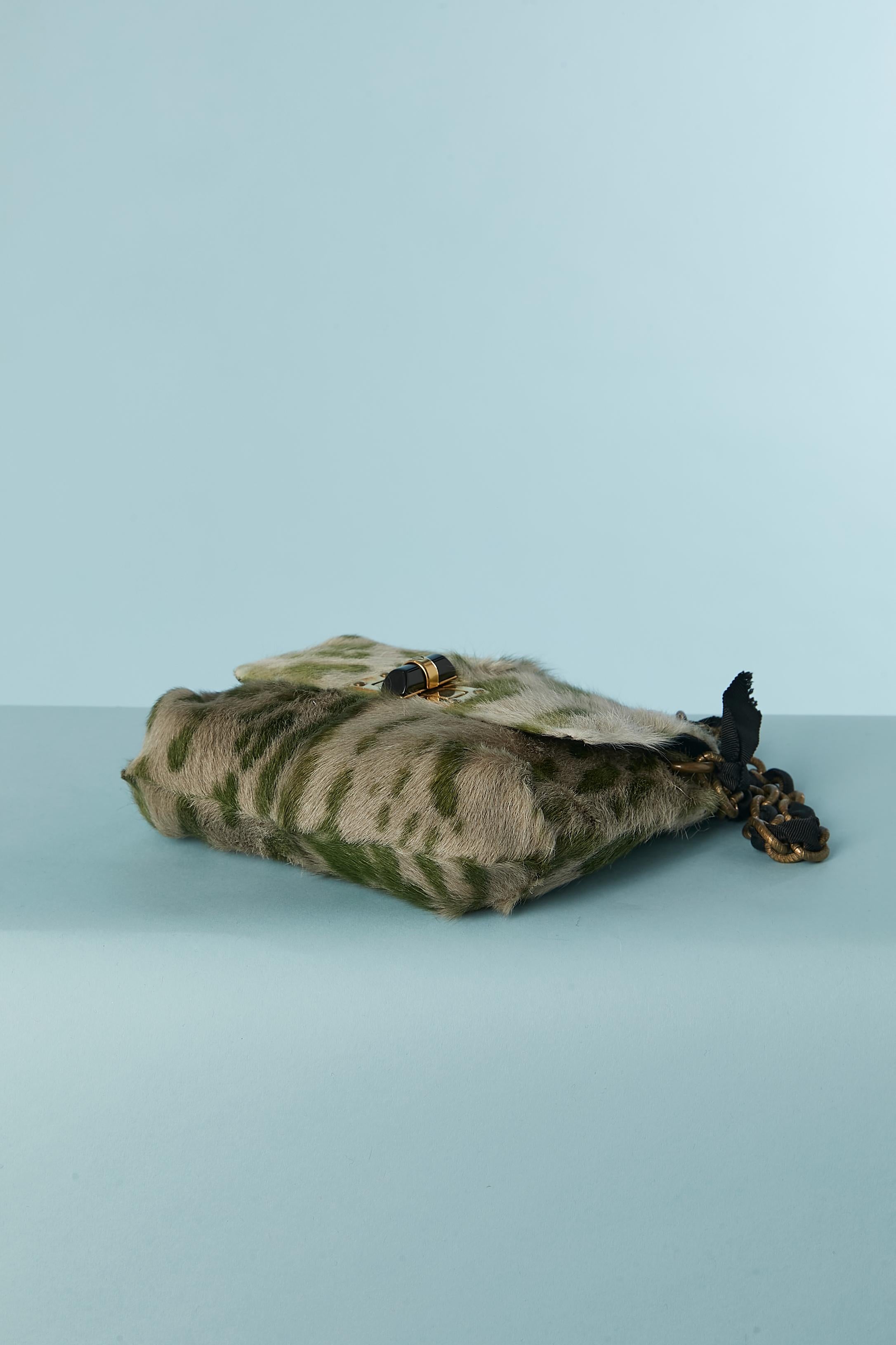 Small shoulder bag in printed furs and chain & gros-grain shoulder strap Lanvin 1