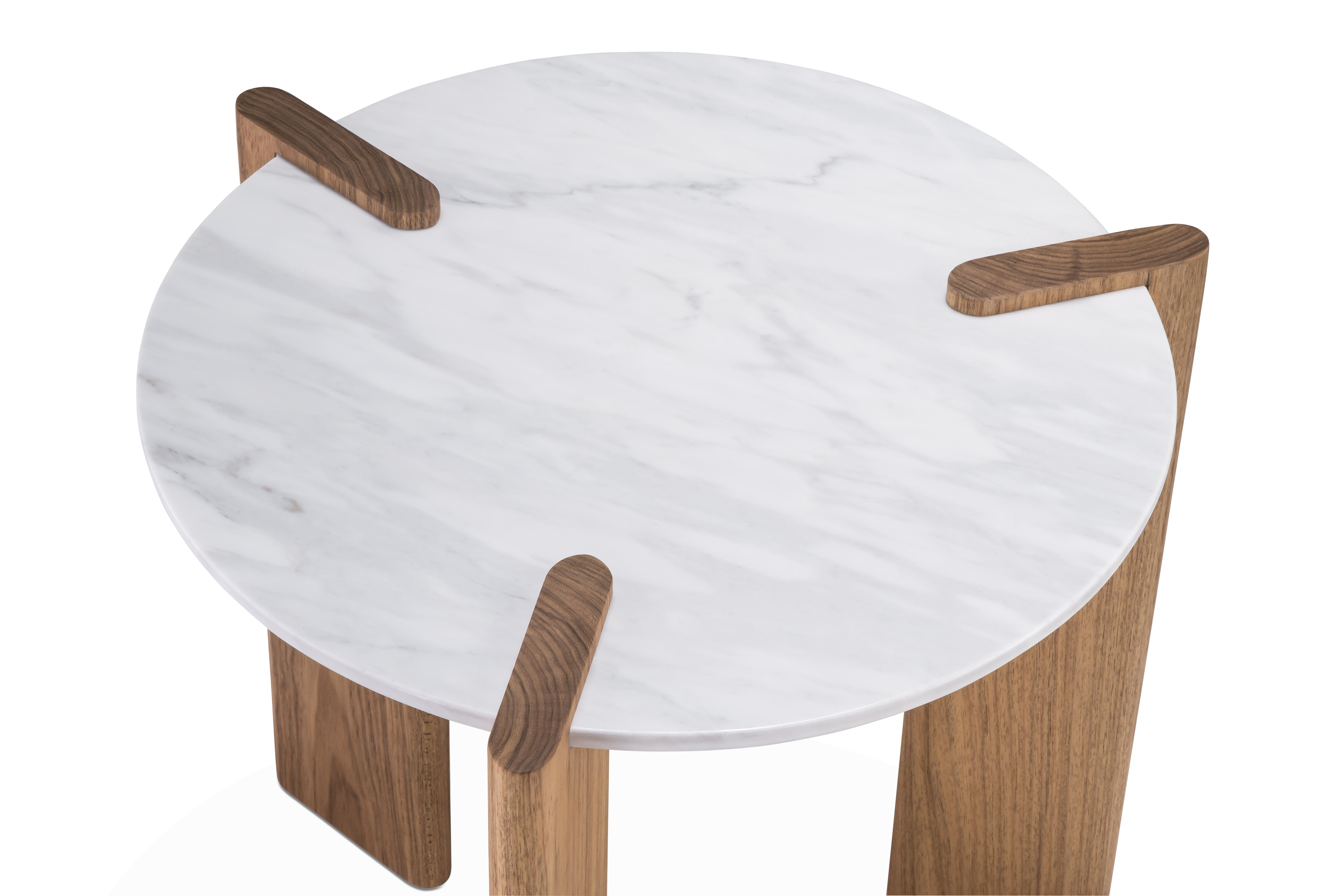 Modern Small Side Table by Juliana Vasconcellos in Brazilian Solid Wood and Carrara