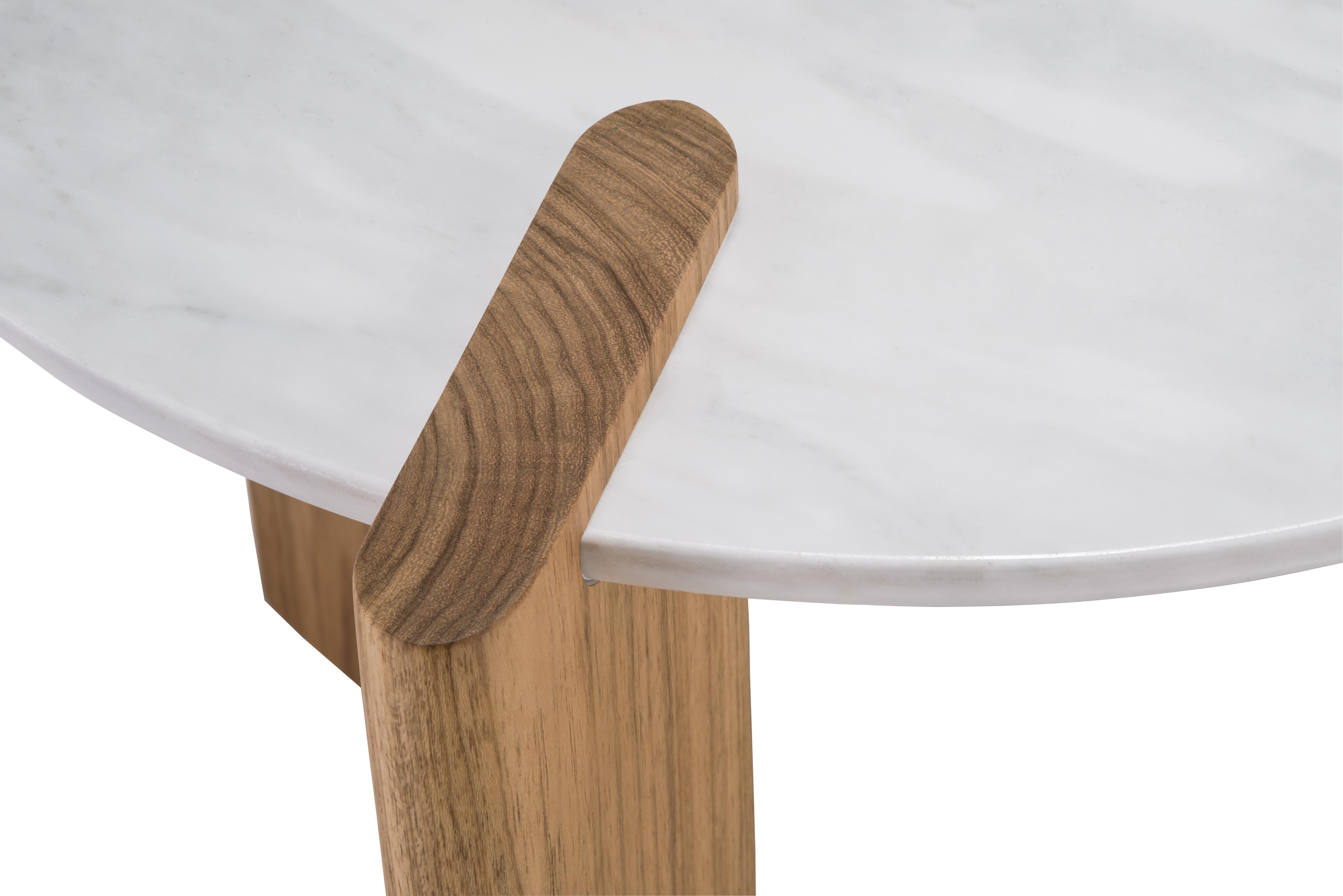 Carved Small Side Table by Juliana Vasconcellos in Brazilian Solid Wood and Carrara