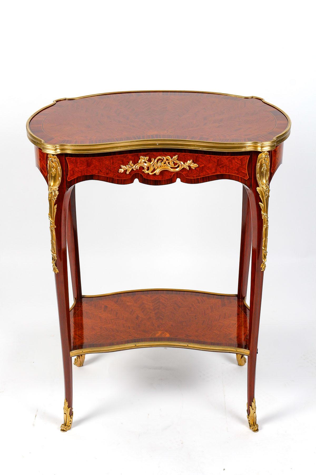 French Small Side Table, End of Sofa, Louis XV Style, 19th Century. For Sale