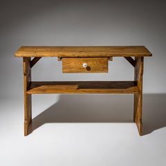 19th Century German Fir Side Table with Carved Rustic Design