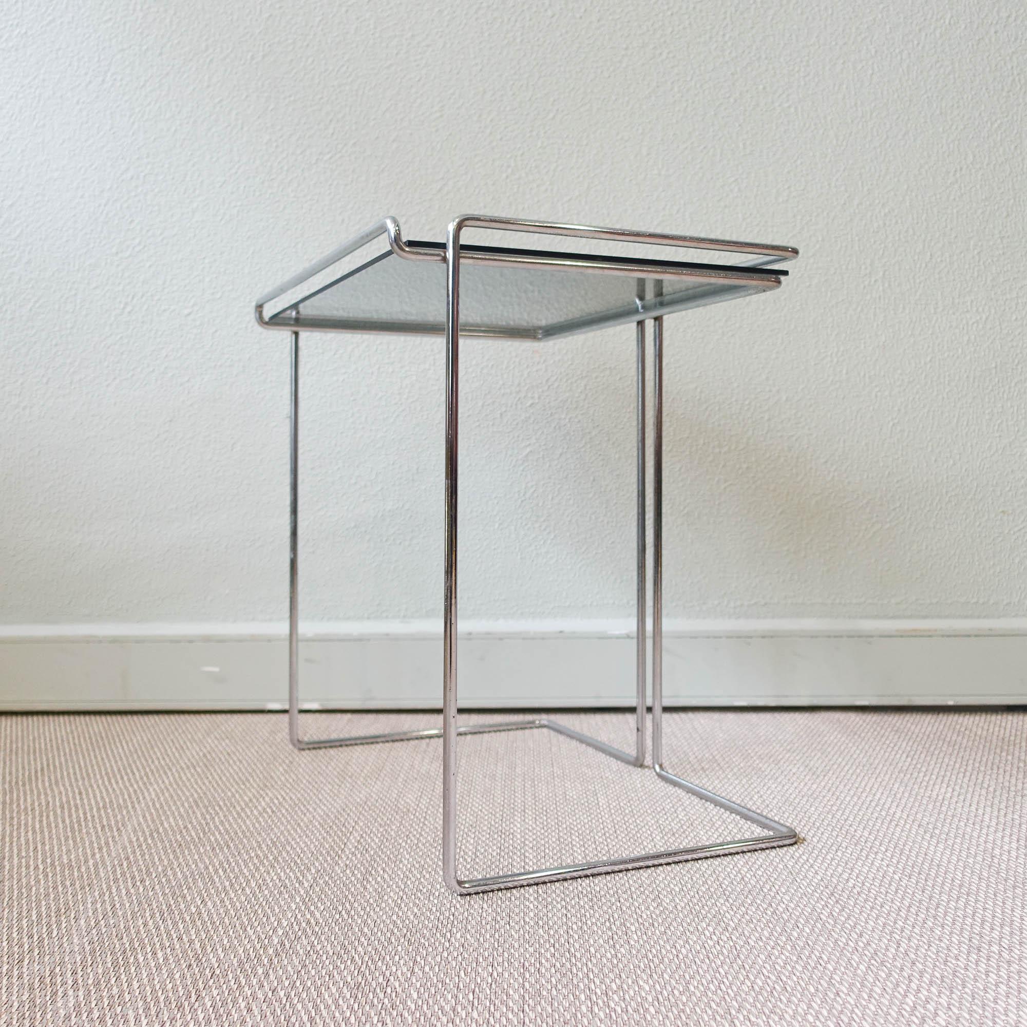 Small Side Table in Chromed Metal and Smoked Glass, 1970's 4
