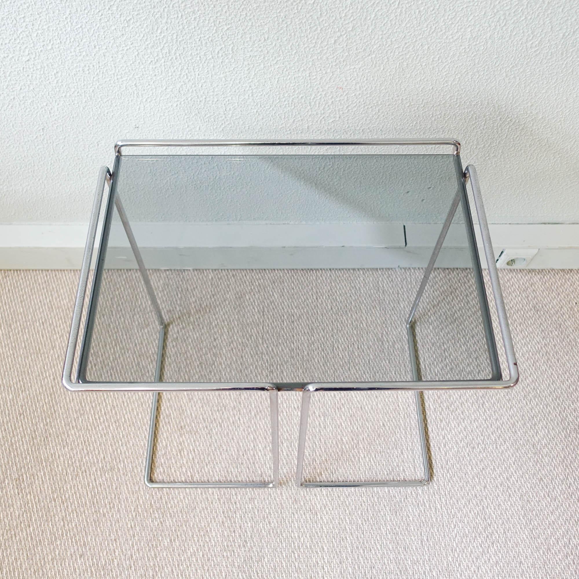Small Side Table in Chromed Metal and Smoked Glass, 1970's 9