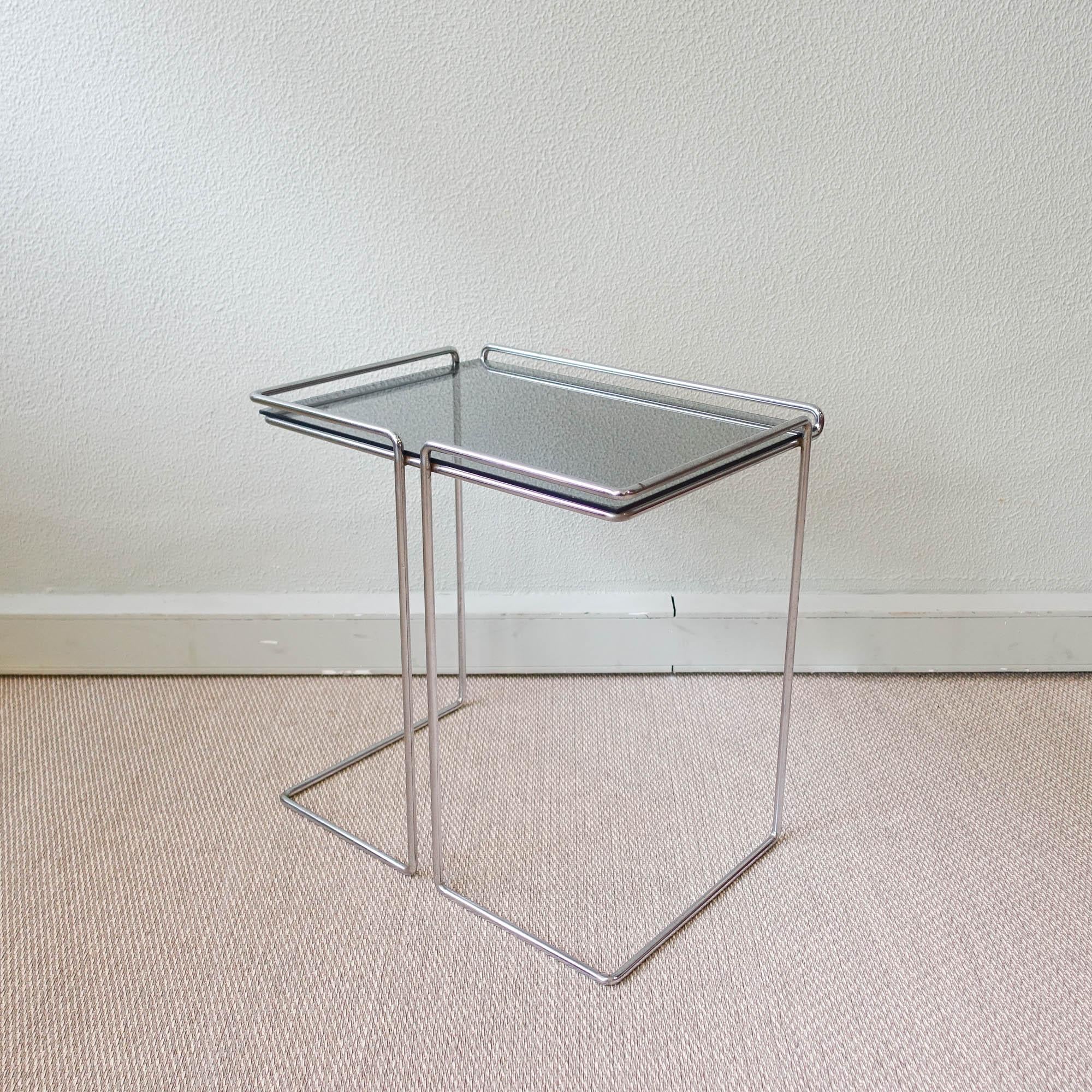 Small Side Table in Chromed Metal and Smoked Glass, 1970's In Good Condition In Lisboa, PT