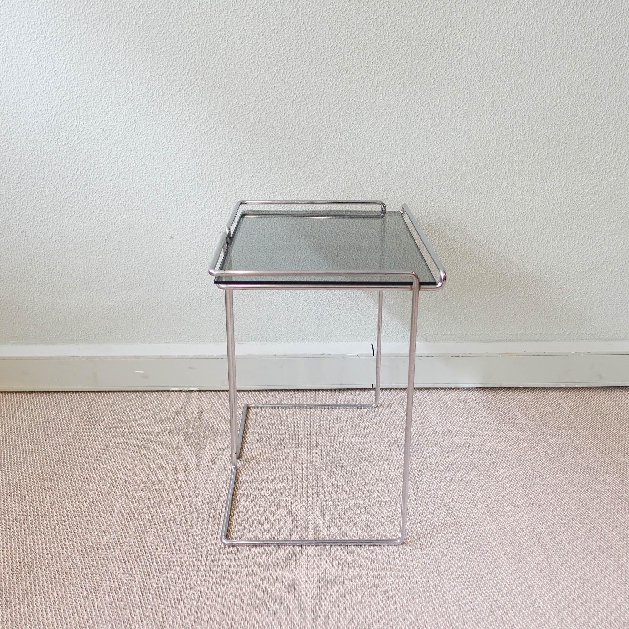 Late 20th Century Small Side Table in Chromed Metal and Smoked Glass, 1970's