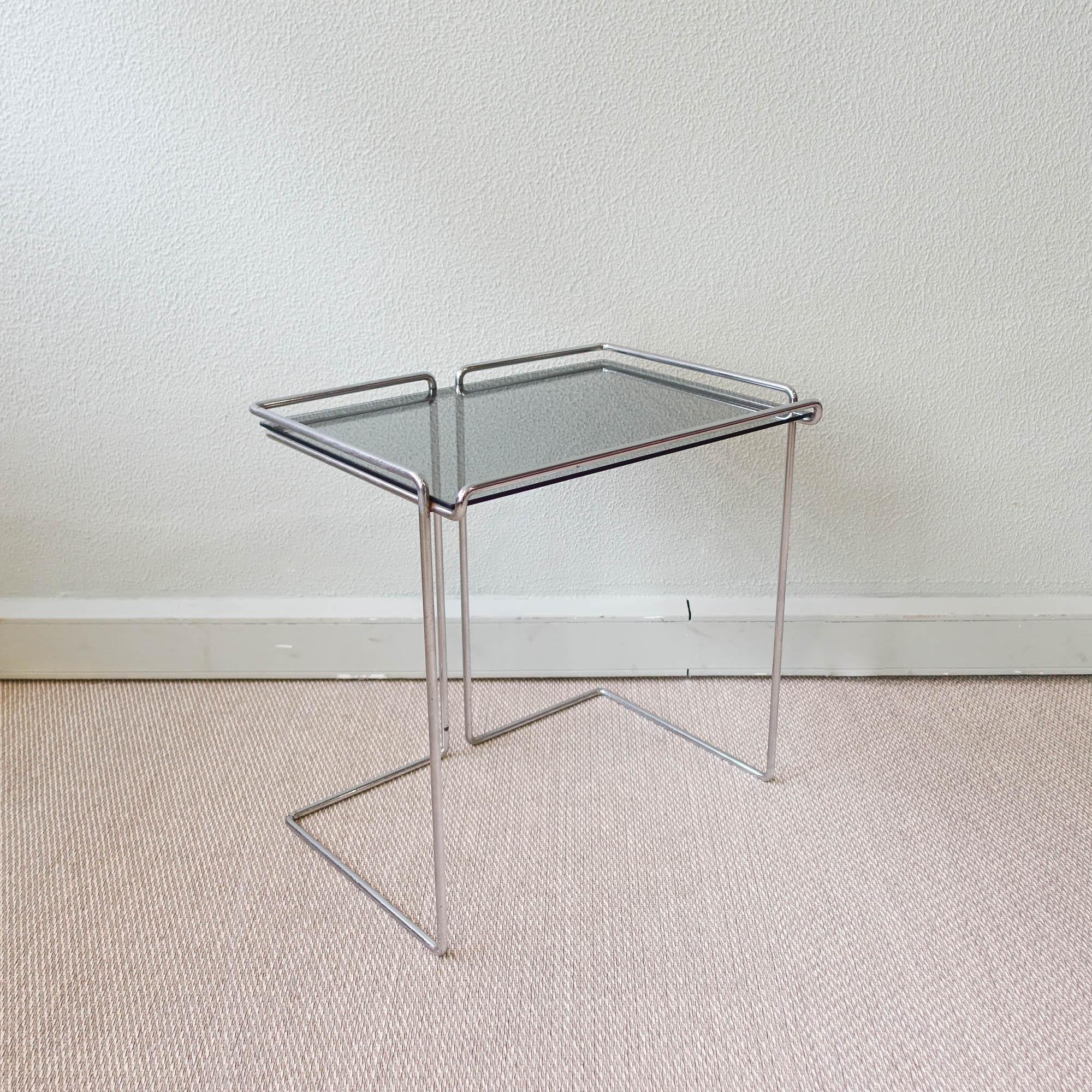 Small Side Table in Chromed Metal and Smoked Glass, 1970's 1