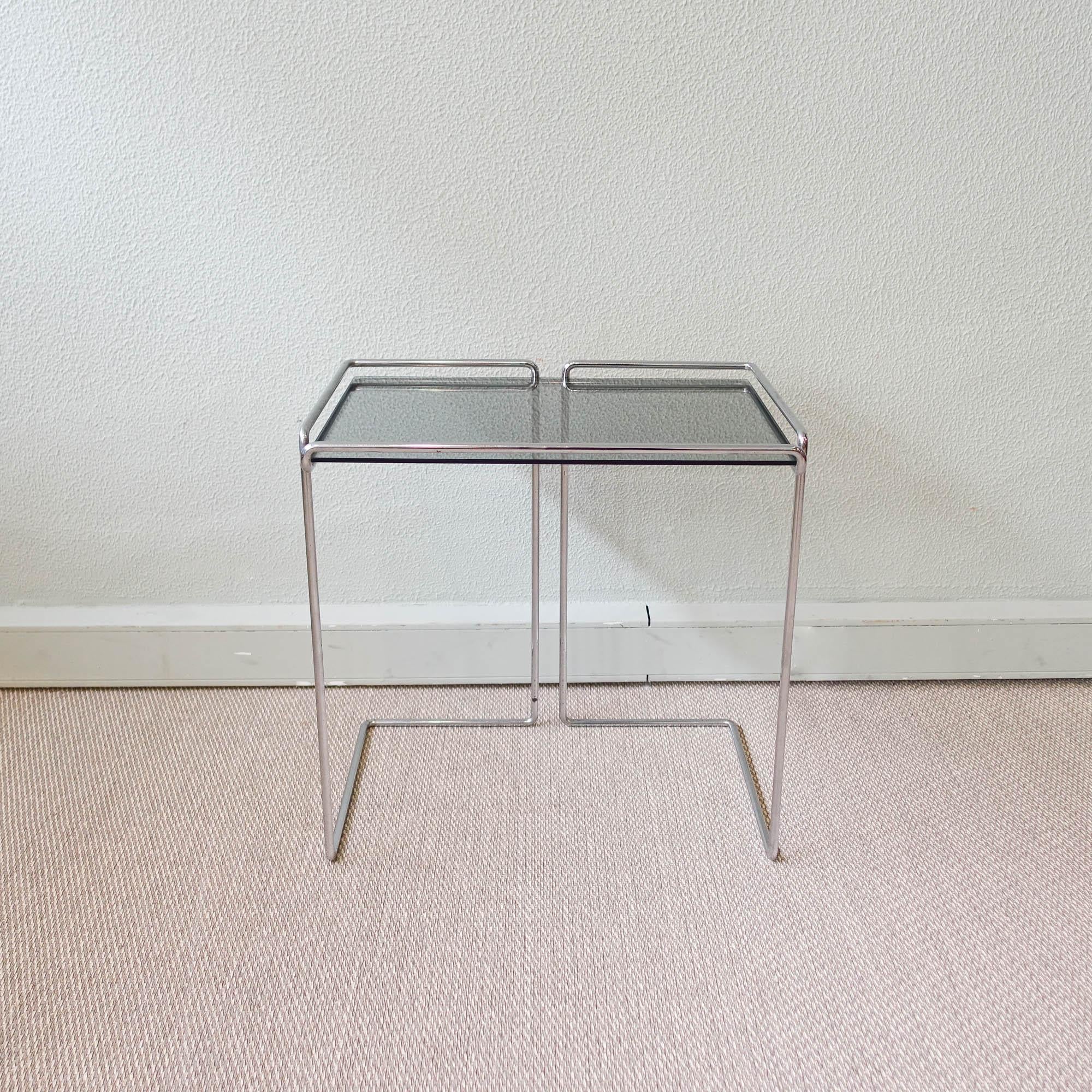 Small Side Table in Chromed Metal and Smoked Glass, 1970's 2