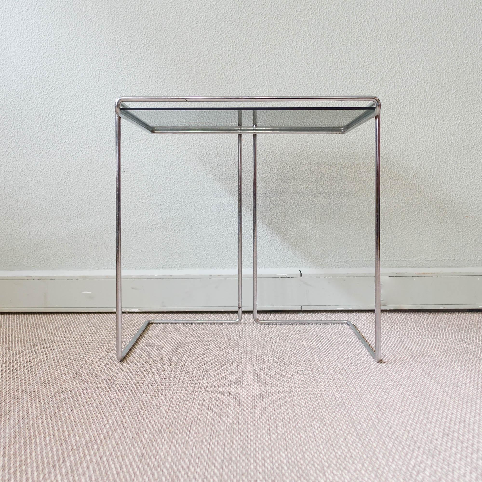 Small Side Table in Chromed Metal and Smoked Glass, 1970's 3
