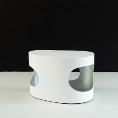 Small Side Table in Lacquer and Silver Leaf by Jacques Jarrige