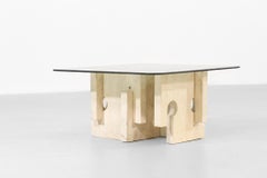 Small Side Table in Travertine Vintage Bench Design Mangioratti Style