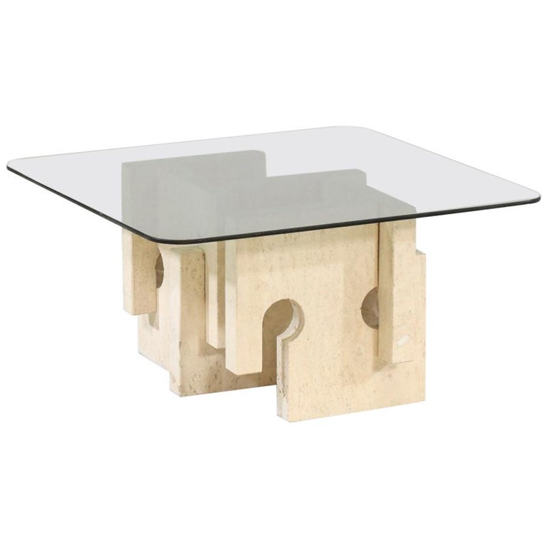 Small Side Table In Travertine Vintage Bench Design Mangioratti Style - Small Bench Style Coffee Table Small Side Table In Travertine Vintage Bench Design Mangioratti Style - Small Bench Style Coffee Table