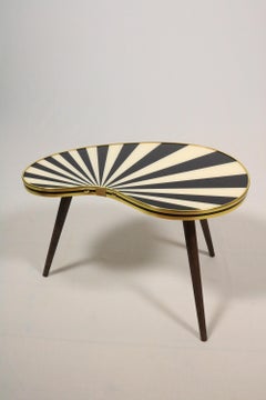 Small Side Table, Kidney Shaped, Black-White Stripes, 3 Elegant Legs, 50s Style