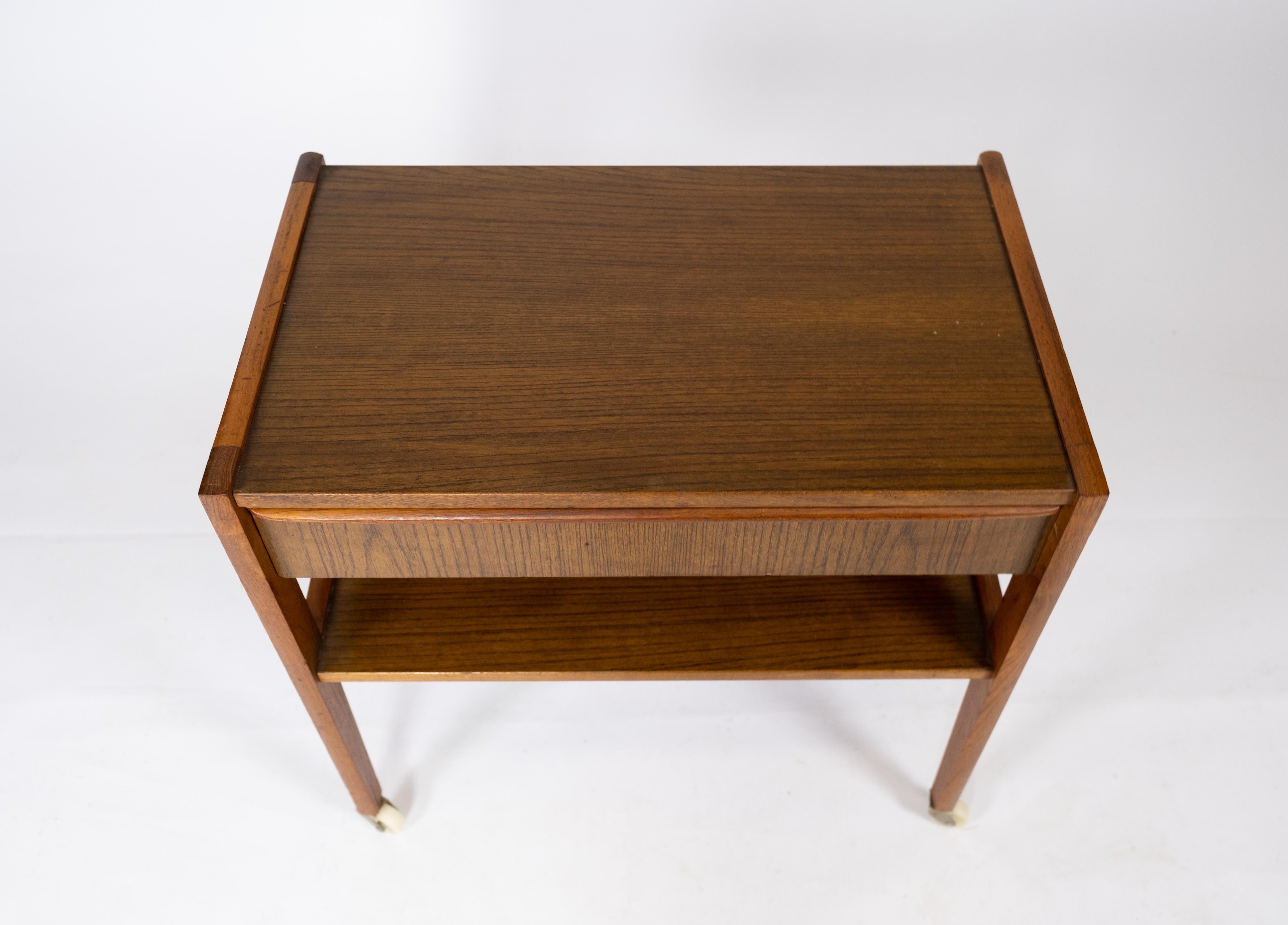 Mid-20th Century Small Side Table With Drawer Made In Teak, Danish Design From 1960s For Sale