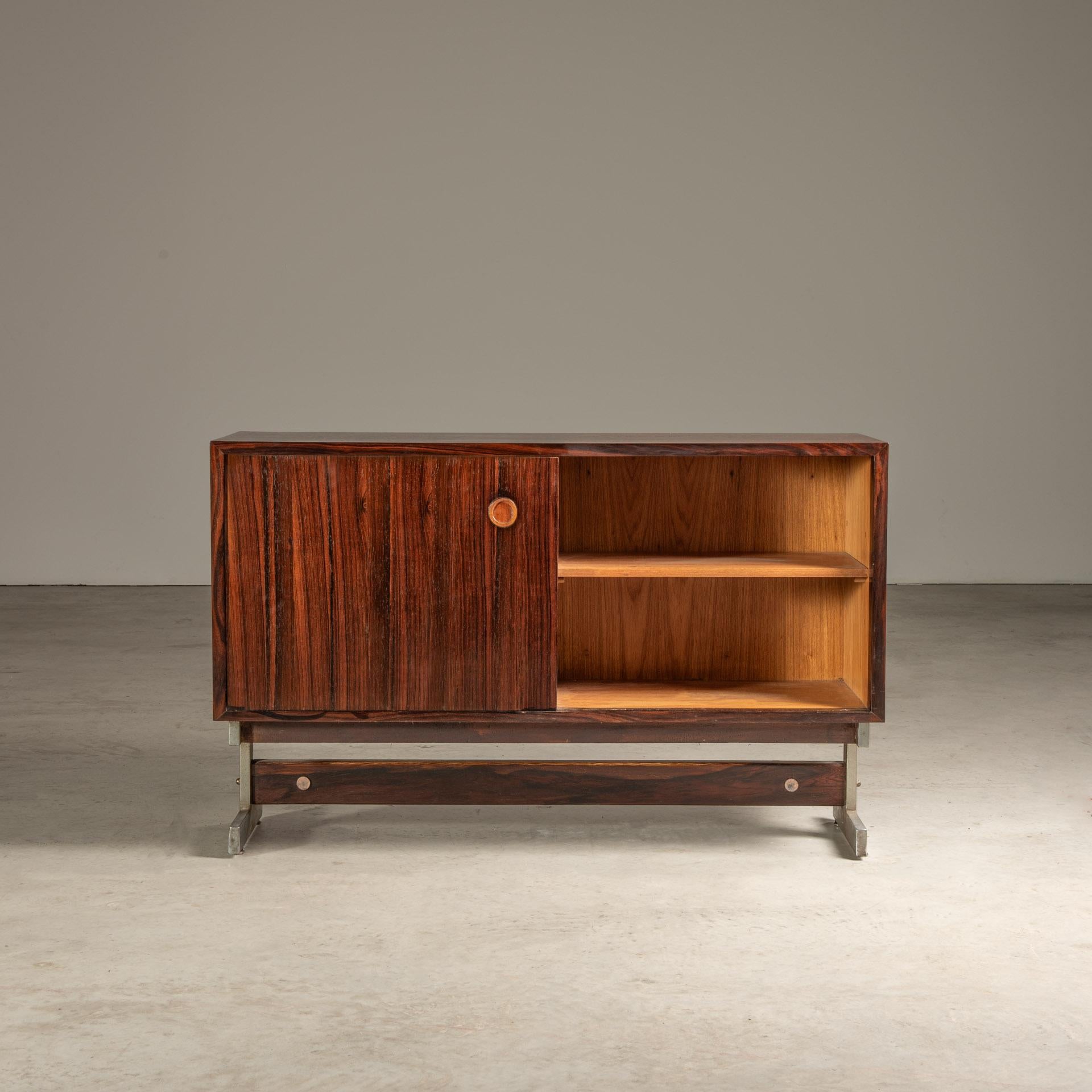 Steel Small Sideboard in Hardwood, by Sergio Rodrigues, Brazilian Mid-Century Modern For Sale