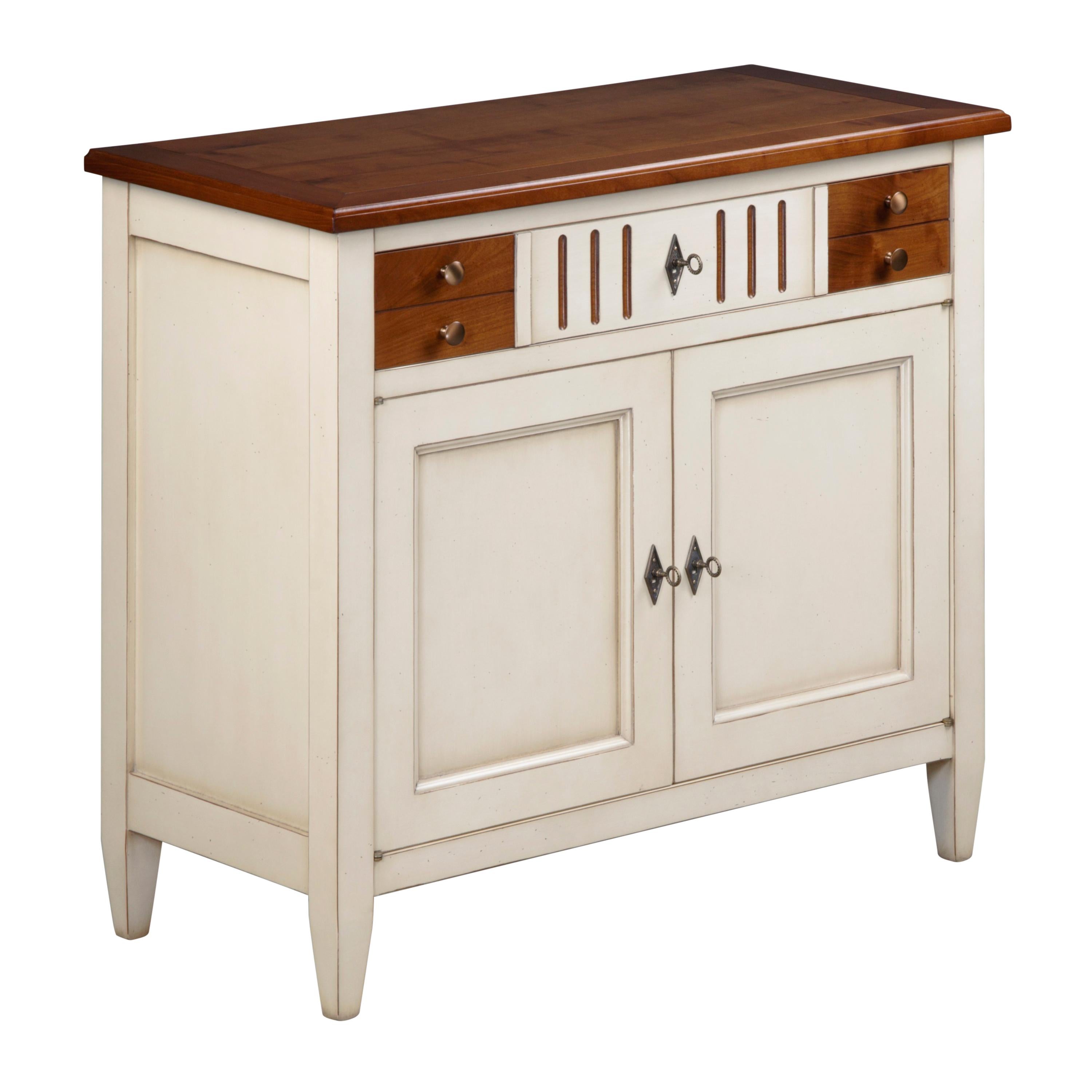 French Small Sideboard in Solid Cherry and White-Cream Lacquered For Sale