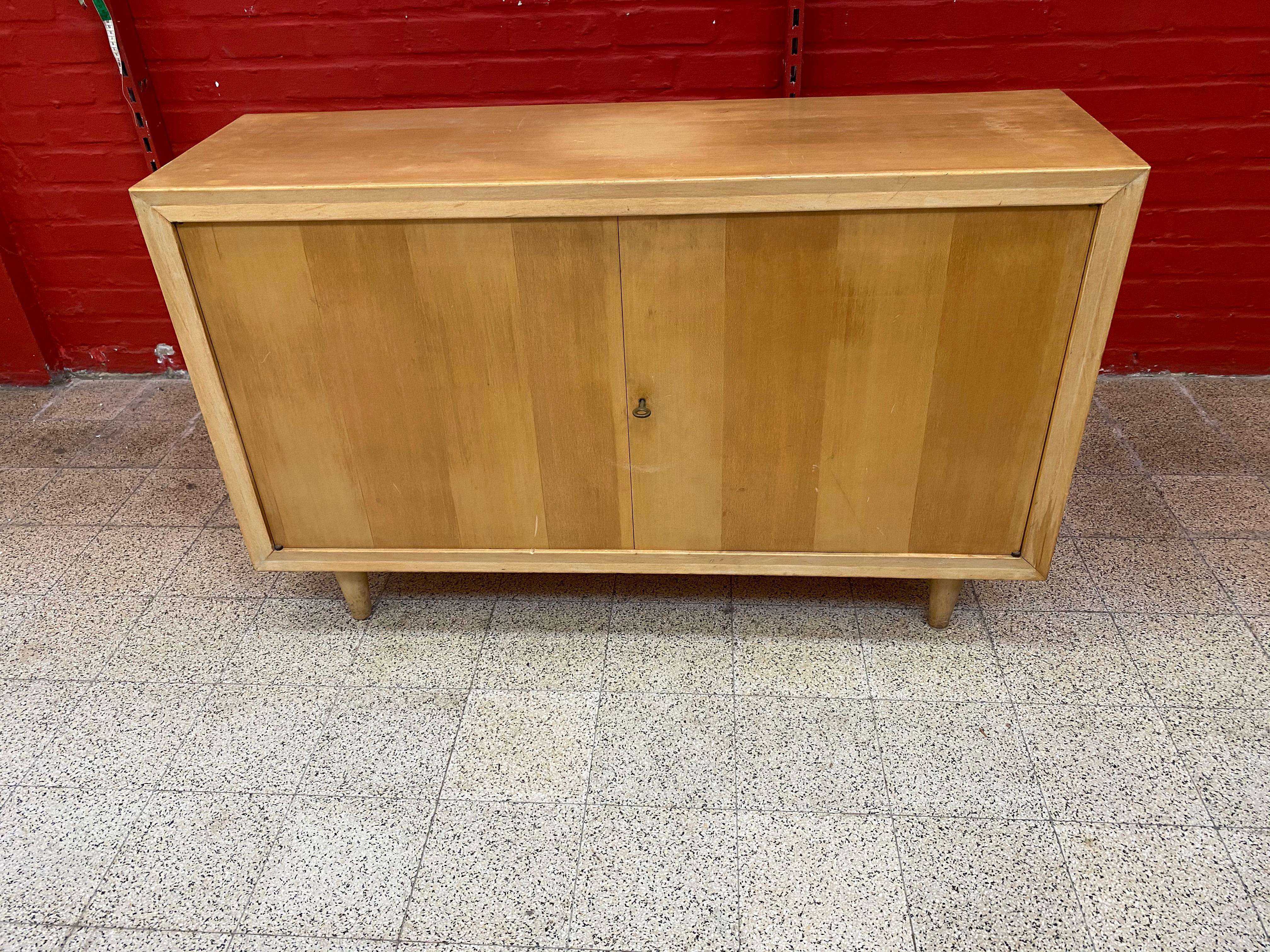 Small Sideboard in Stained Beech, circa 1950 in the Style of Gérard Guermonprez For Sale 4
