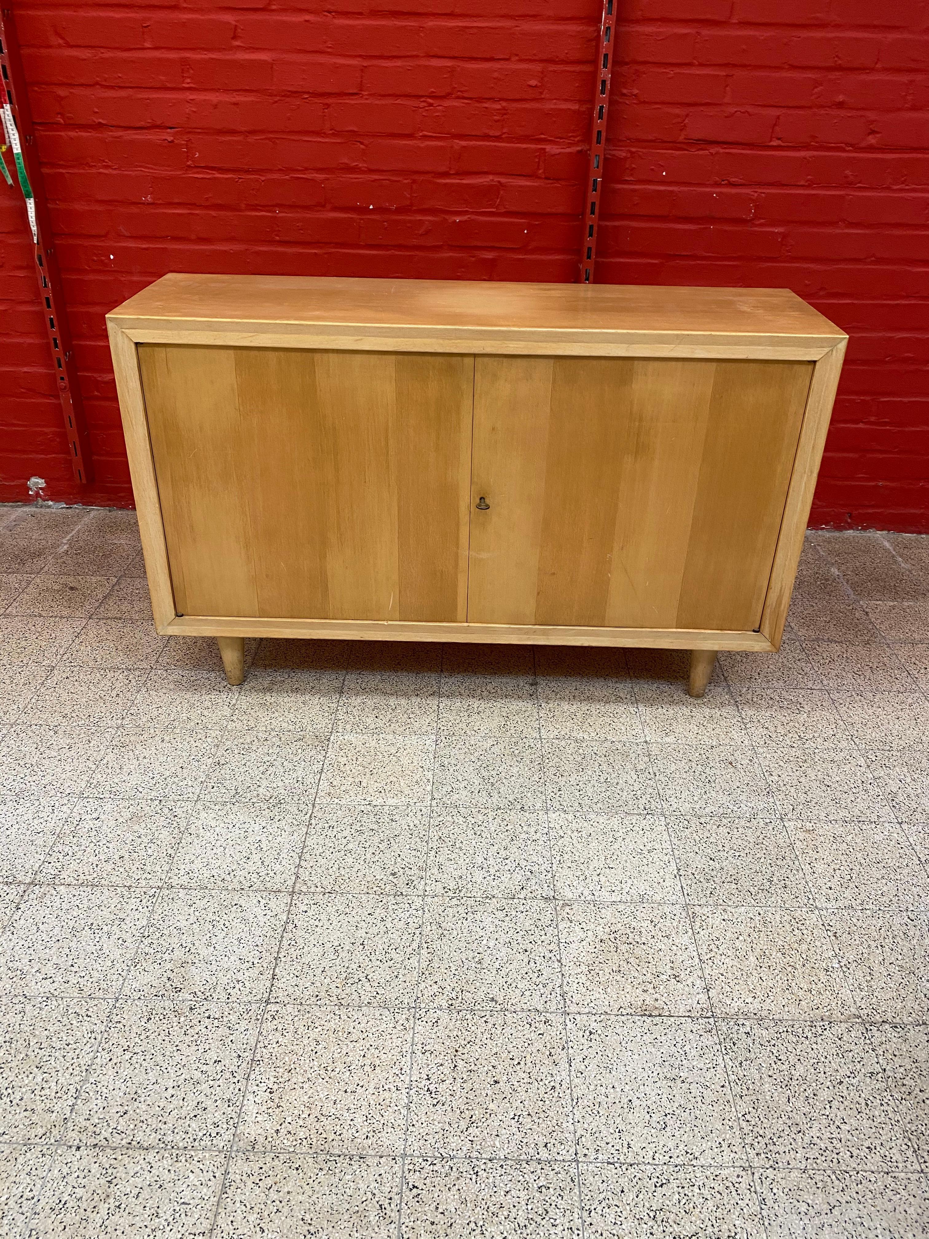 French Small Sideboard in Stained Beech, circa 1950 in the Style of Gérard Guermonprez For Sale