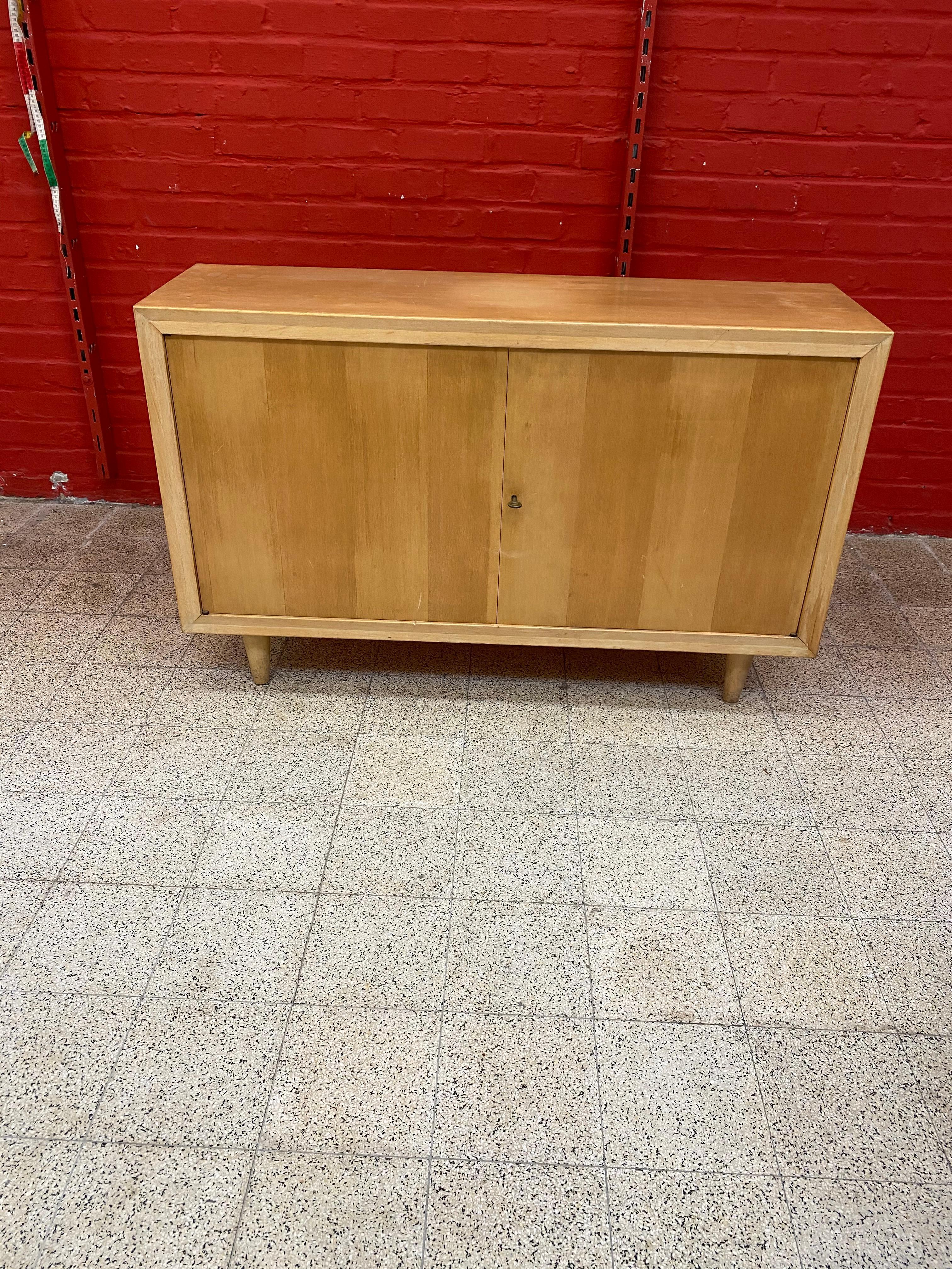 Small Sideboard in Stained Beech, circa 1950 in the Style of Gérard Guermonprez For Sale 1
