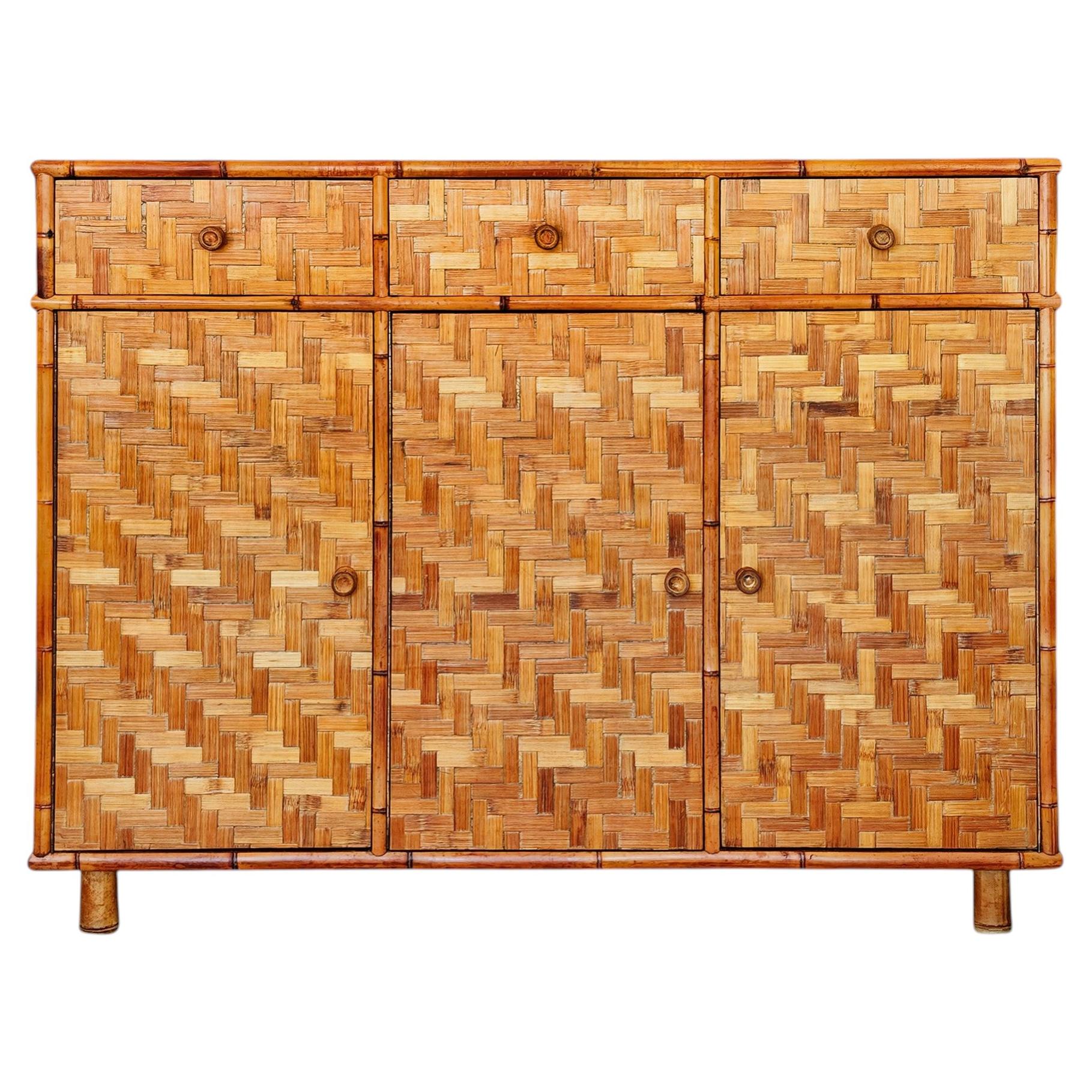 Piccola credenza con intarsio di bambù - Italia 1970 in vendita