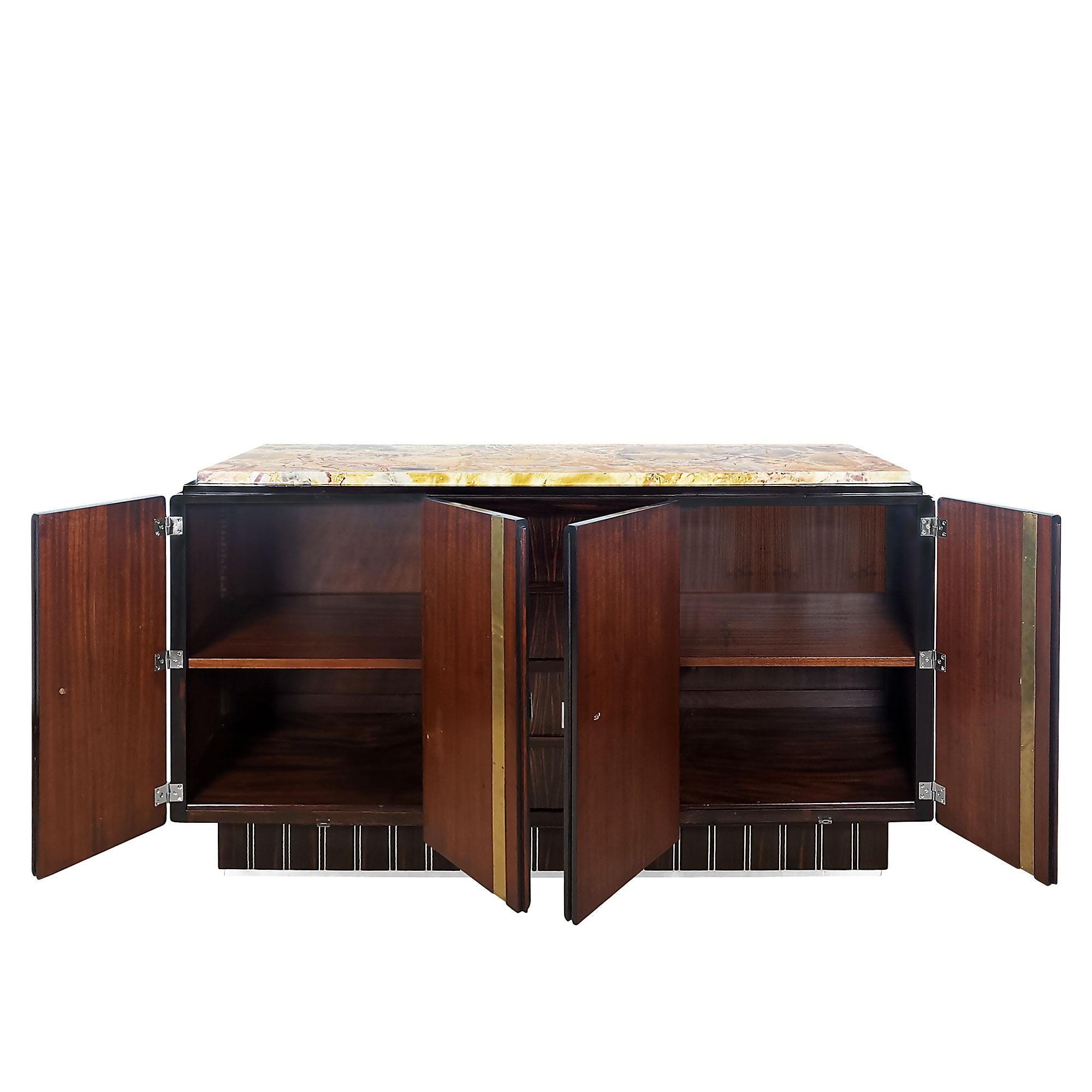 Art Deco Sideboard in Solid Wood with Multicoloured Marble Top - France 1930 In Good Condition In Girona, ES