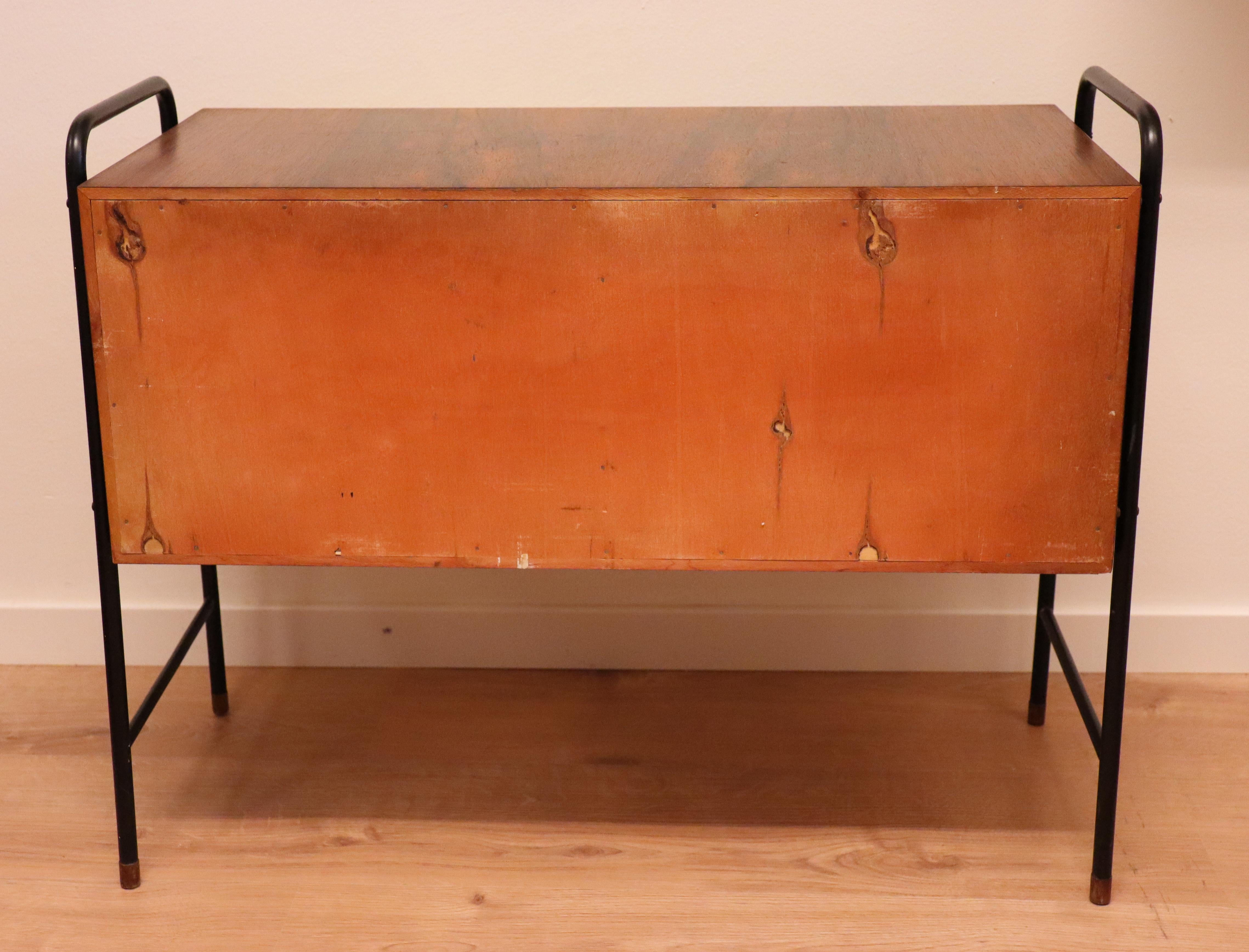 Small Sideboard, Yellow/Gray - Sliding Doors - Probably Denmark 1950s For Sale 2