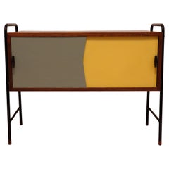 Vintage Small Sideboard, Yellow/Gray - Sliding Doors - Probably Denmark 1950s