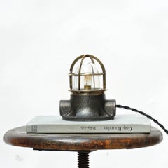Small Signal Lamp in Brass and Patinated Cast Iron, circa 1960