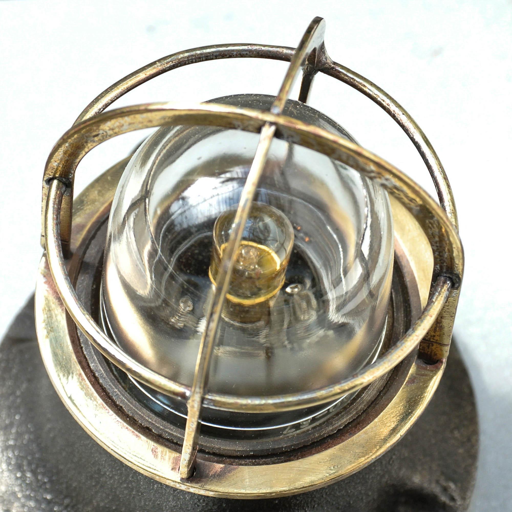 Mid-20th Century Small Signal Lamp in Brass and Patinated Cast Iron, circa 1960