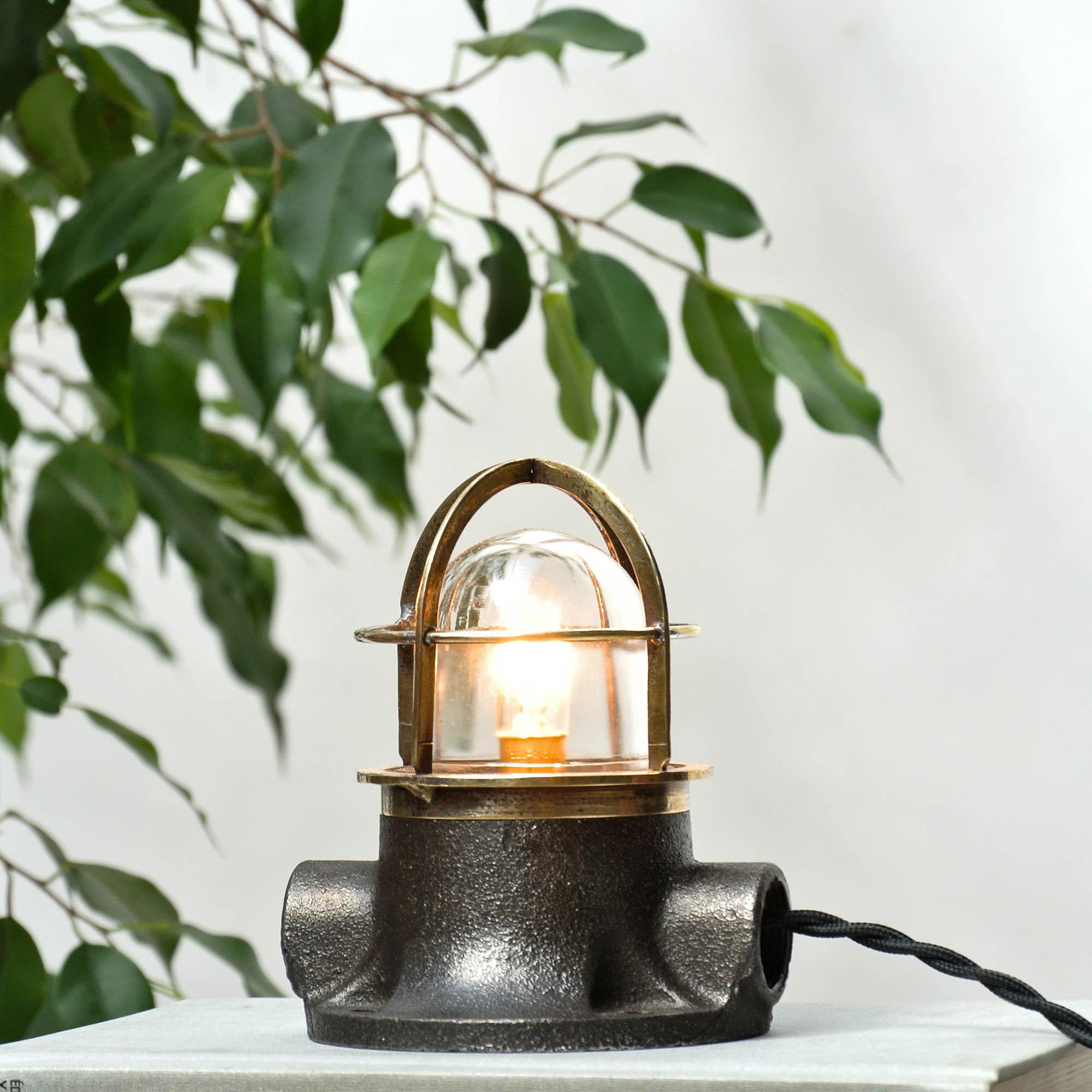 Small Signal Lamp in Brass and Patinated Cast Iron, circa 1960 2
