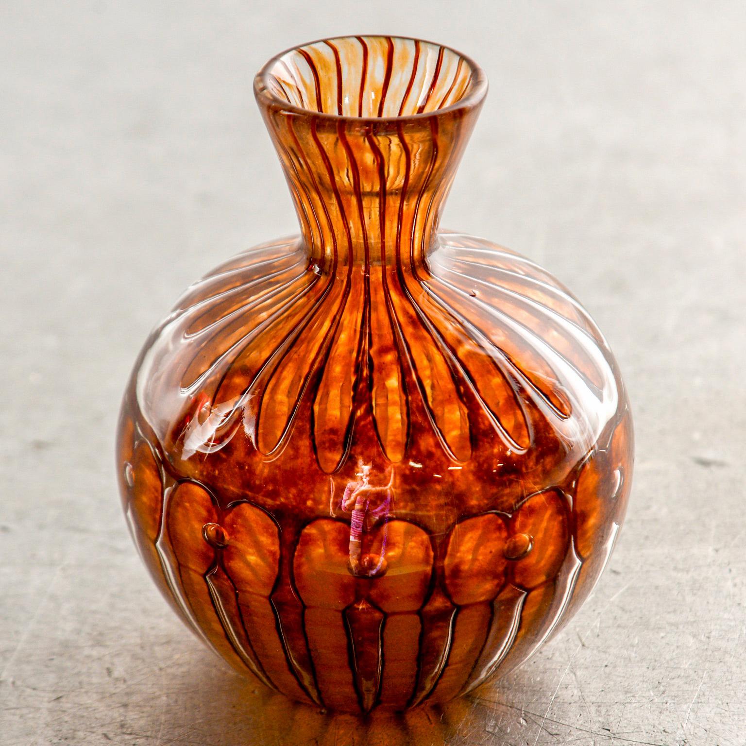French Small Signed Amber Color Verlys Vase