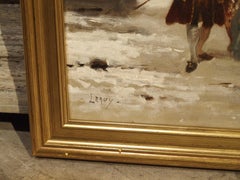 Small Signed Antique Oil on Canvas, Parisian Beggar Woman