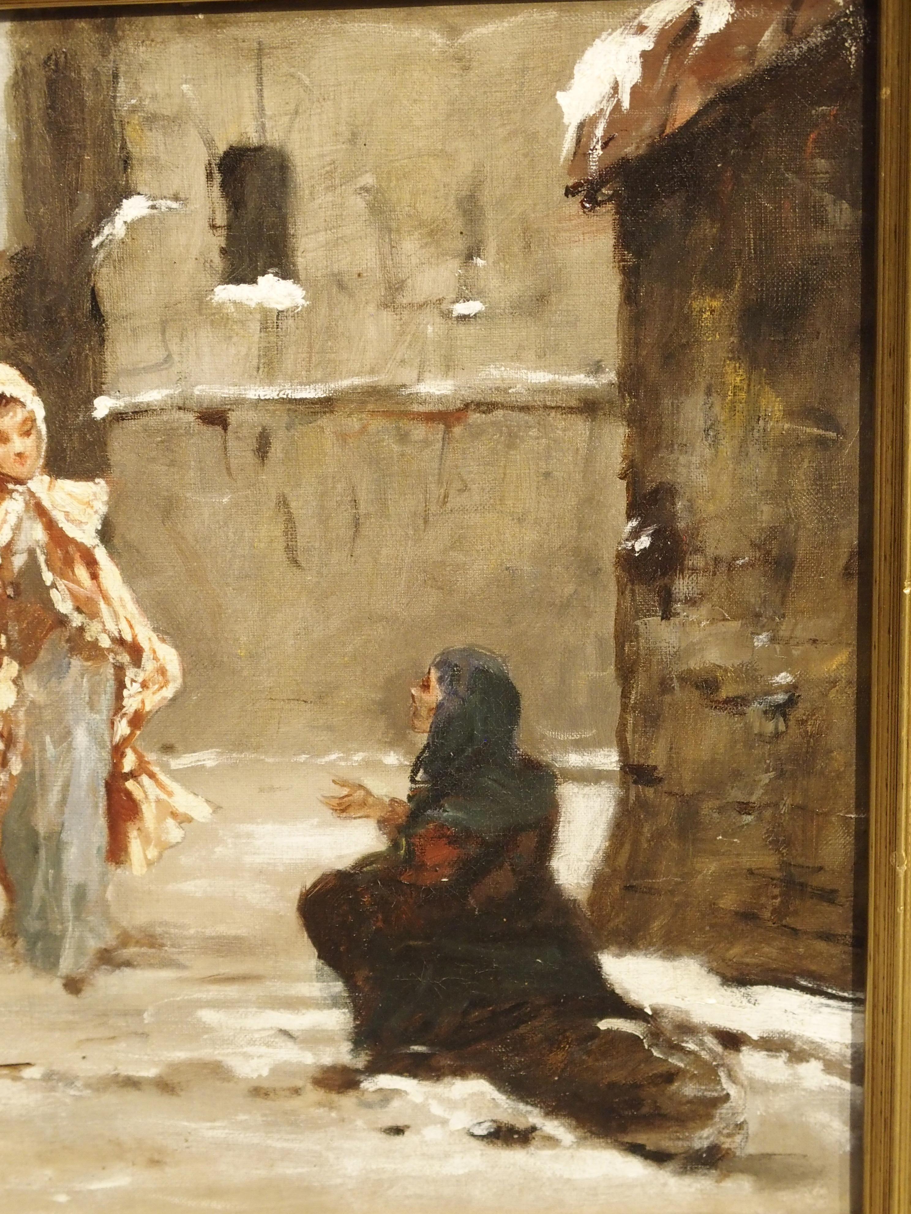 19th Century Small Signed Antique Oil on Canvas, Parisian Beggar Woman