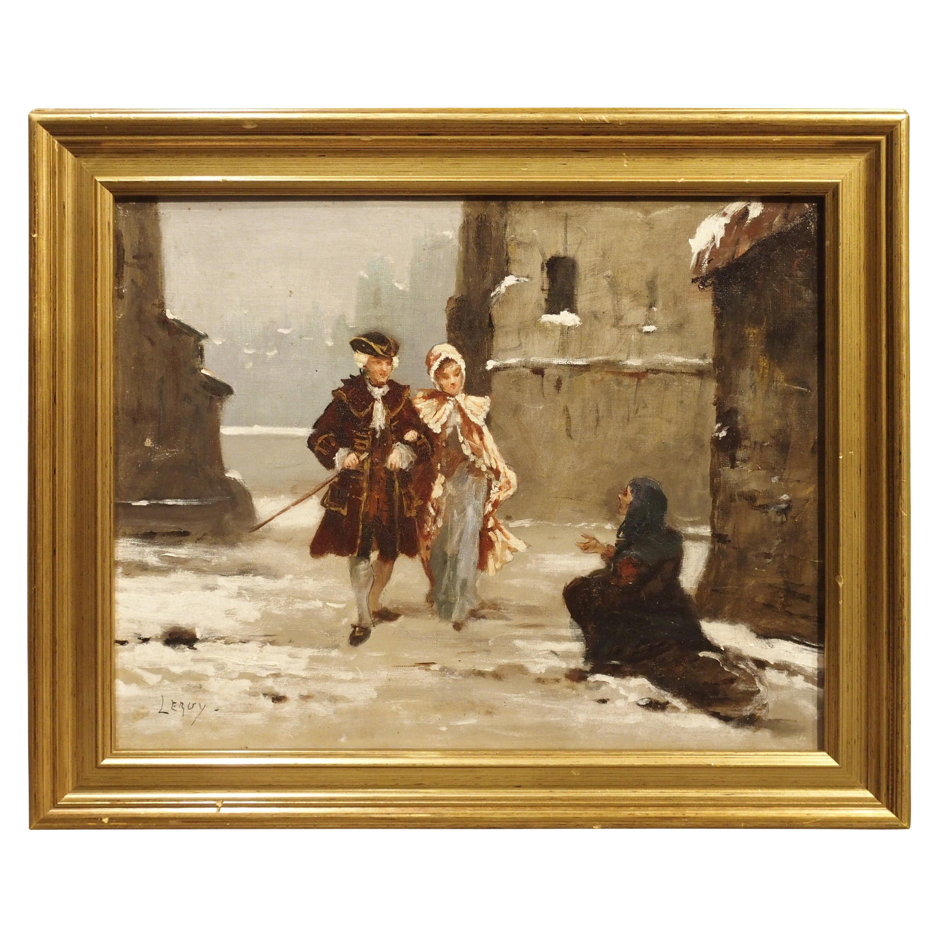 Small Signed Antique Oil on Canvas, Parisian Beggar Woman