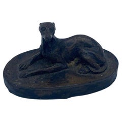 Small Signed Early 20th Century Bronze of Reclining Whippet Dog