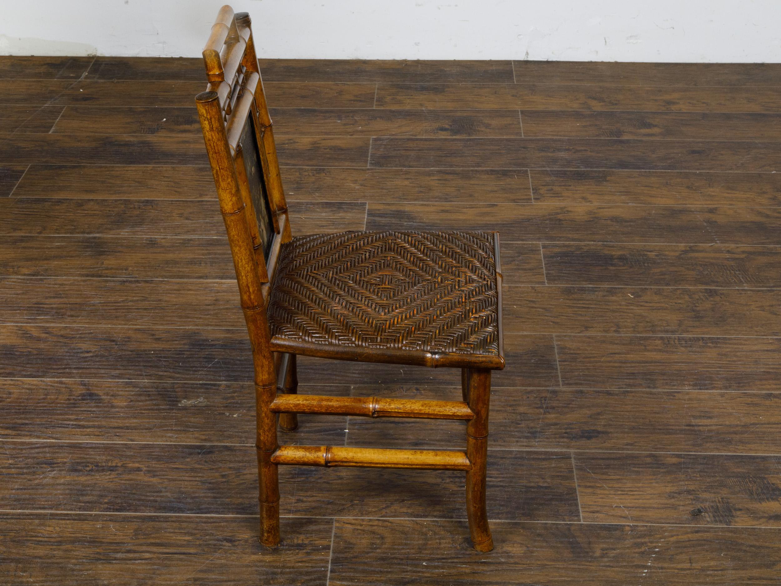 Français Petite chaise en bambou signée Perret et Vibert Fin 19ème siècle Chinoiserie en vente