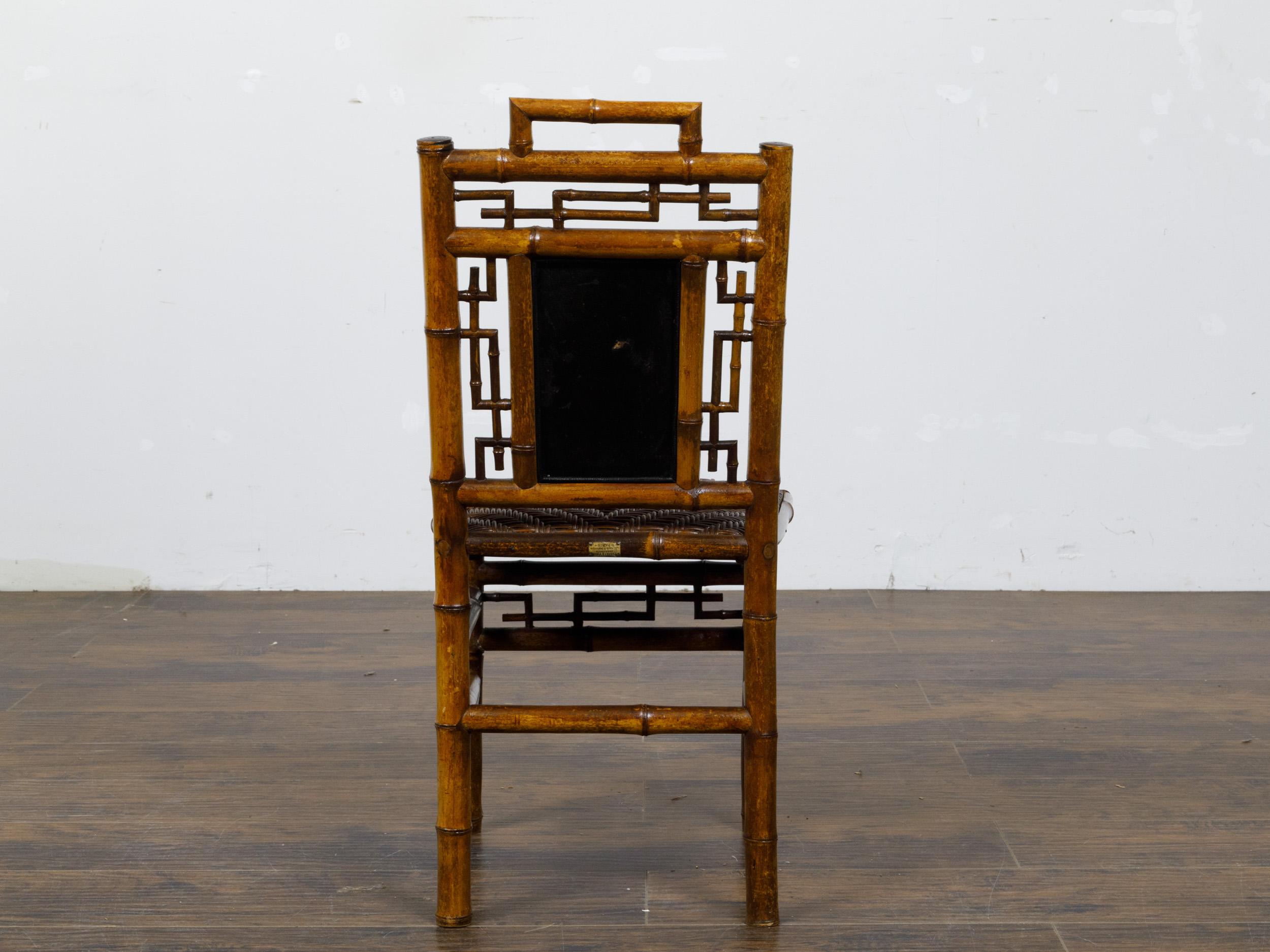 Mother-of-Pearl Small Signed Perret et Vibert Late 19th Century Chinoiserie Bamboo Chair For Sale