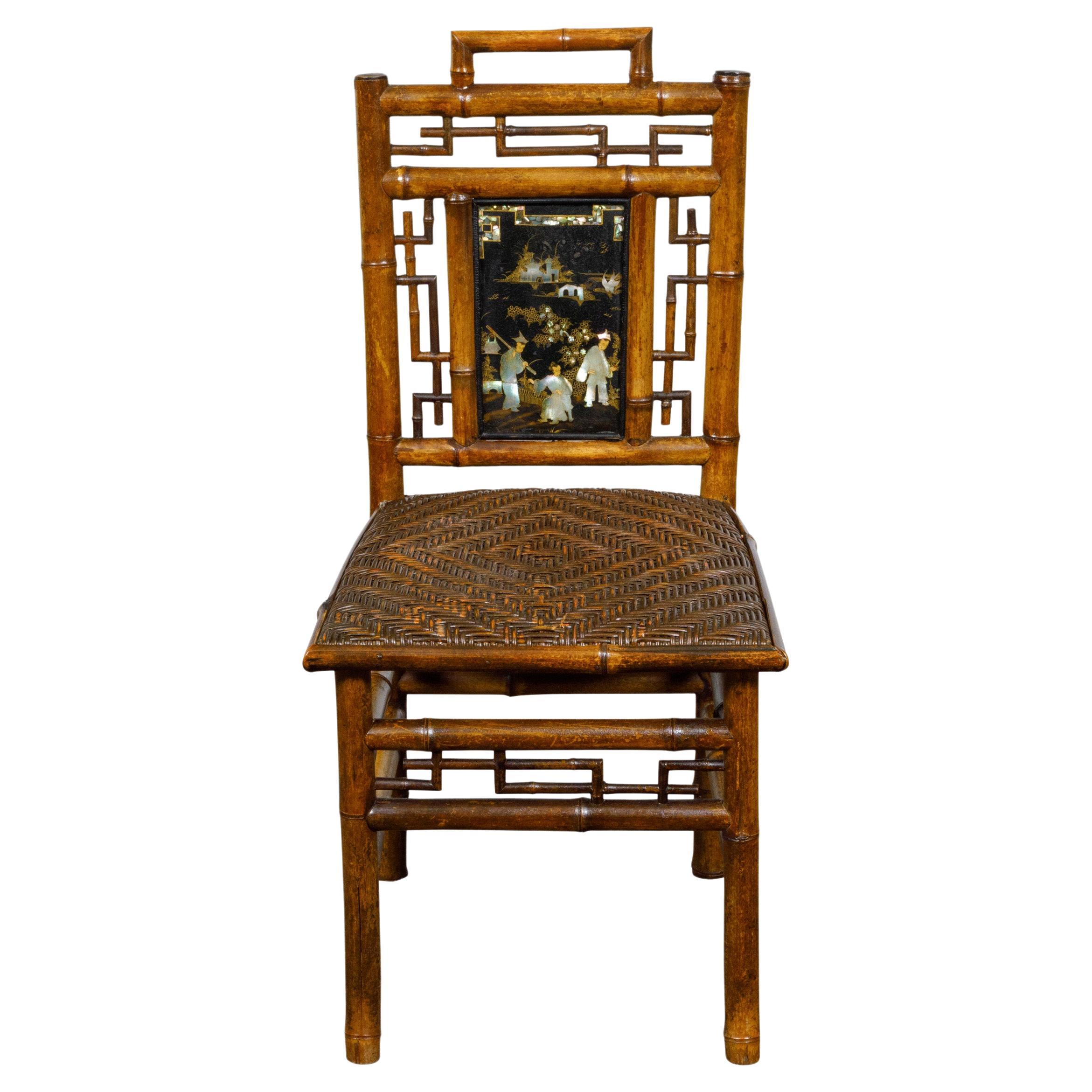 Small Signed Perret et Vibert Late 19th Century Chinoiserie Bamboo Chair