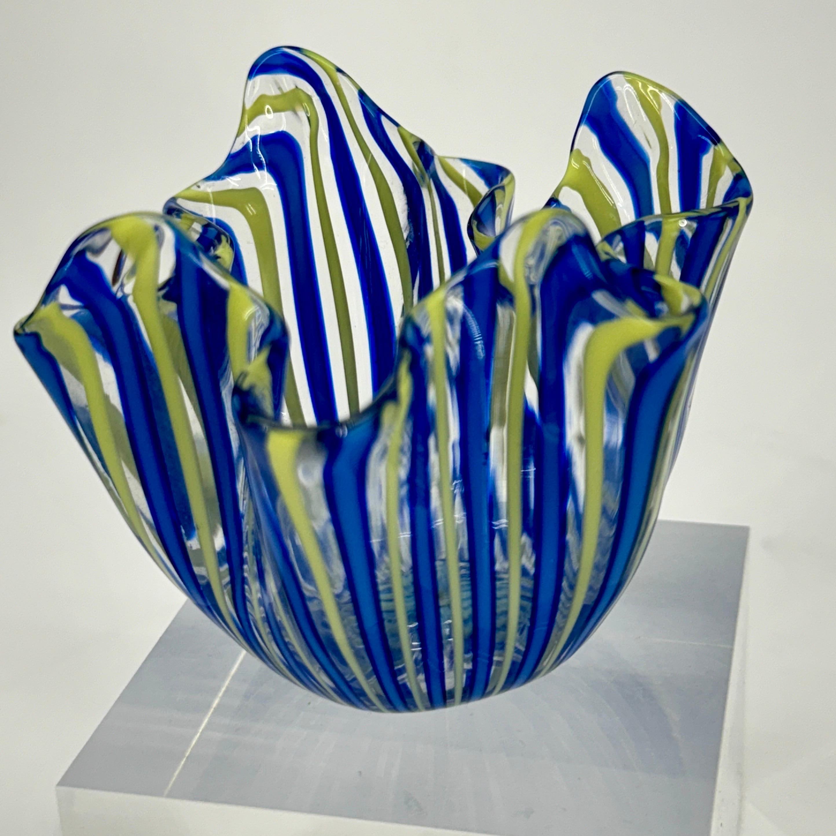 Italian Small Signed Venini Fazzaletto Glass Handkerchief Vase