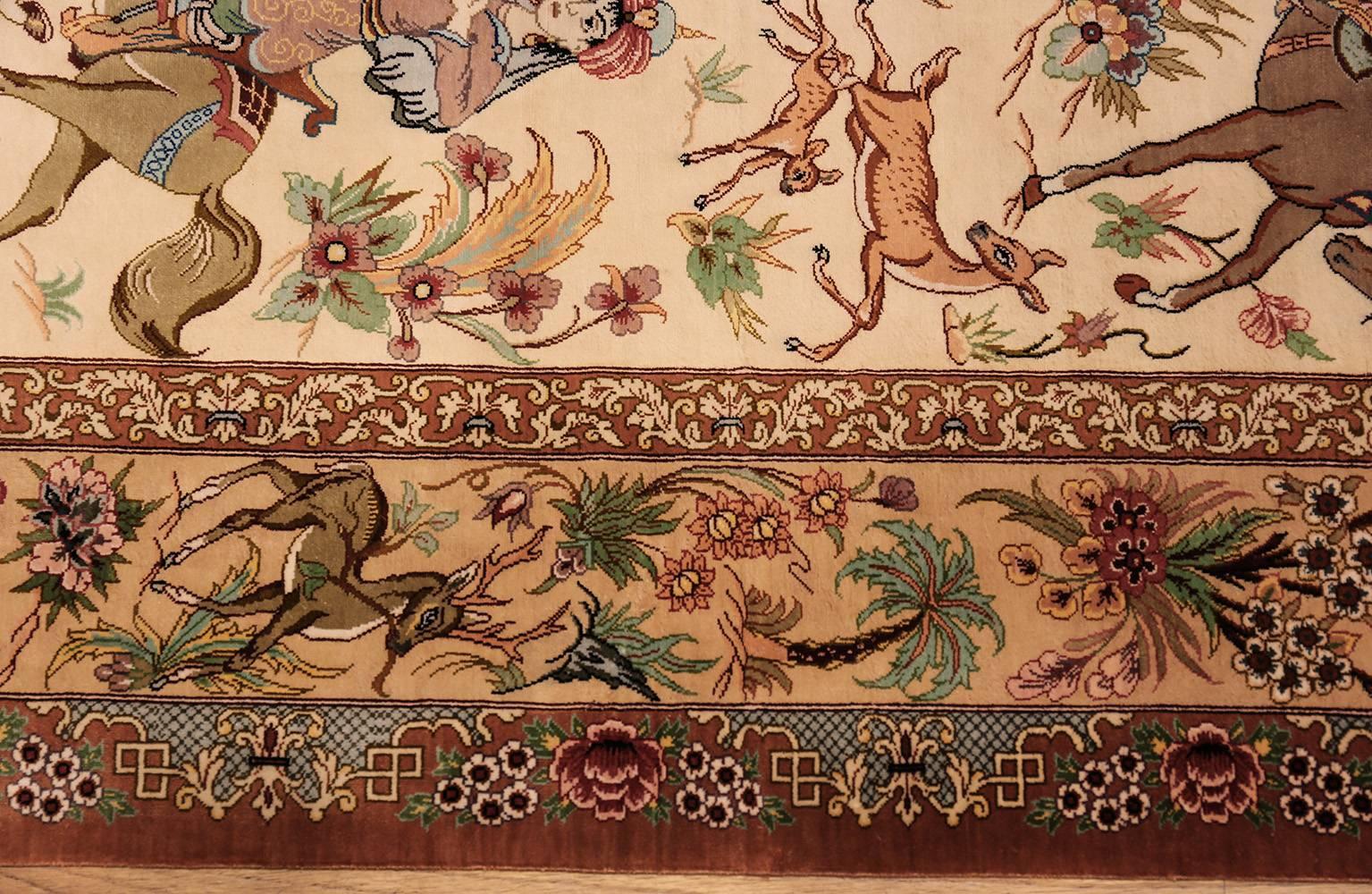 Nazmiyal Collection Silk Persian Hunting Scene Qum Rug. 3 ft 5 in x 5 ft 1 in  For Sale 2