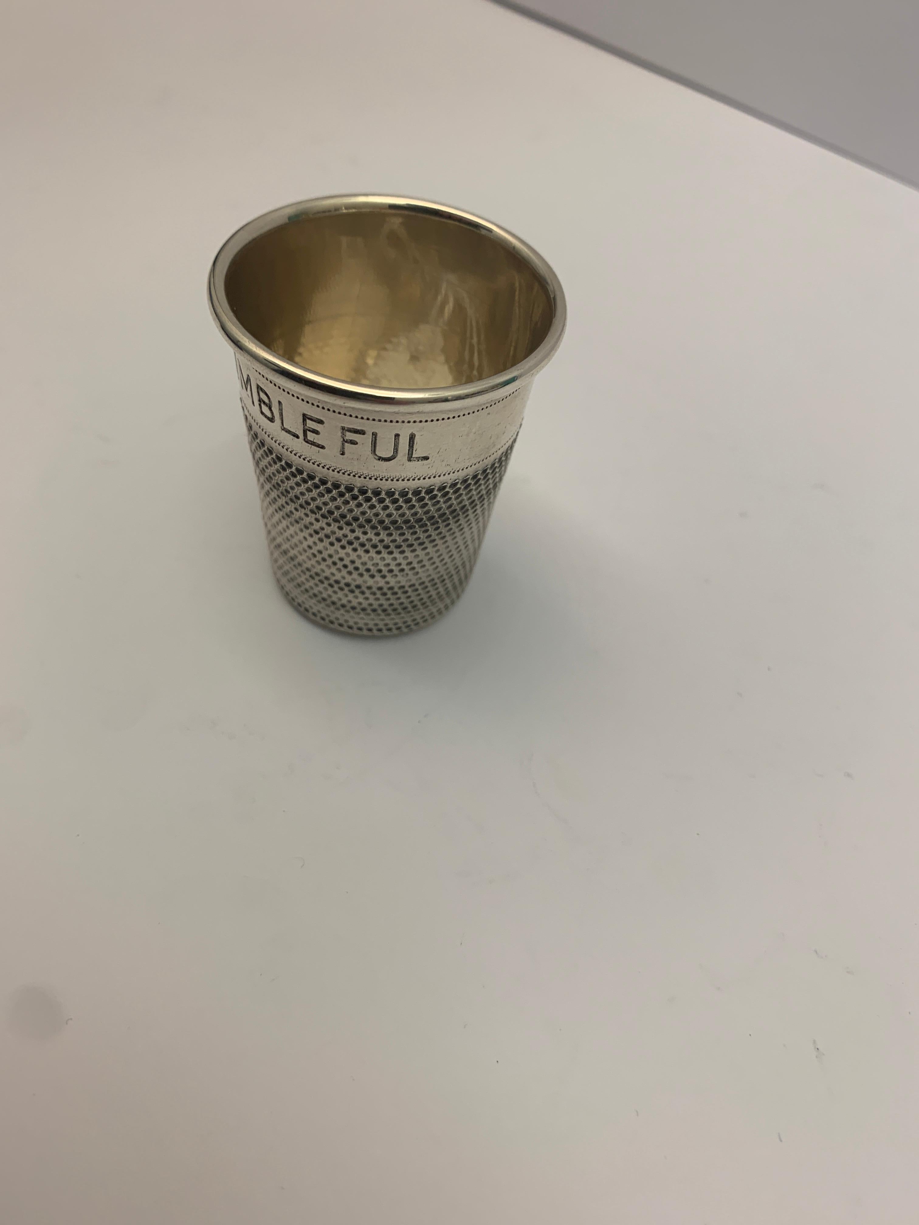 Small Silver Inscribed Thimble Cup In Good Condition For Sale In London, London