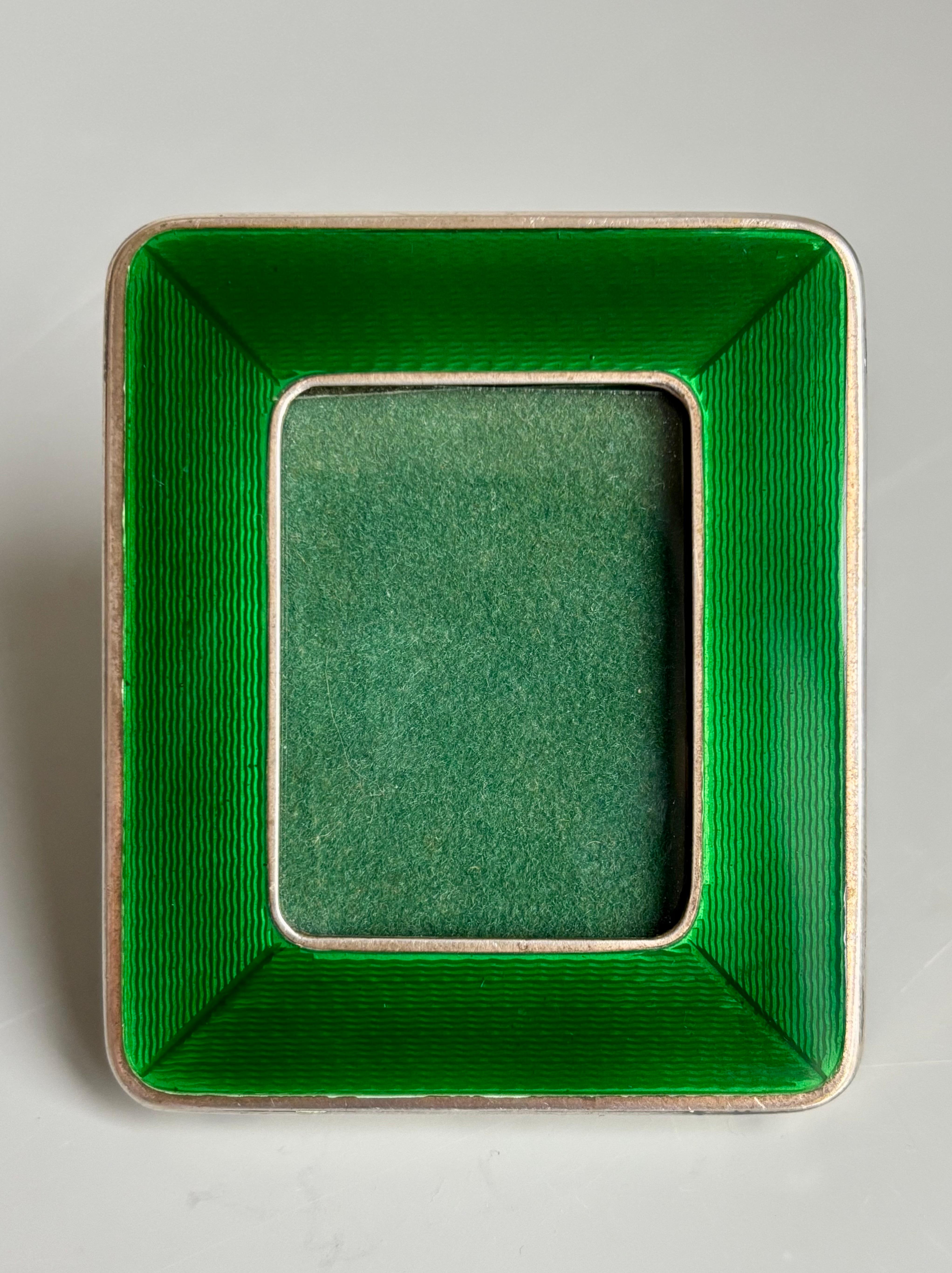 Italian Silver Salimbeni (attr.) Green Enamel Picture Frame For Sale