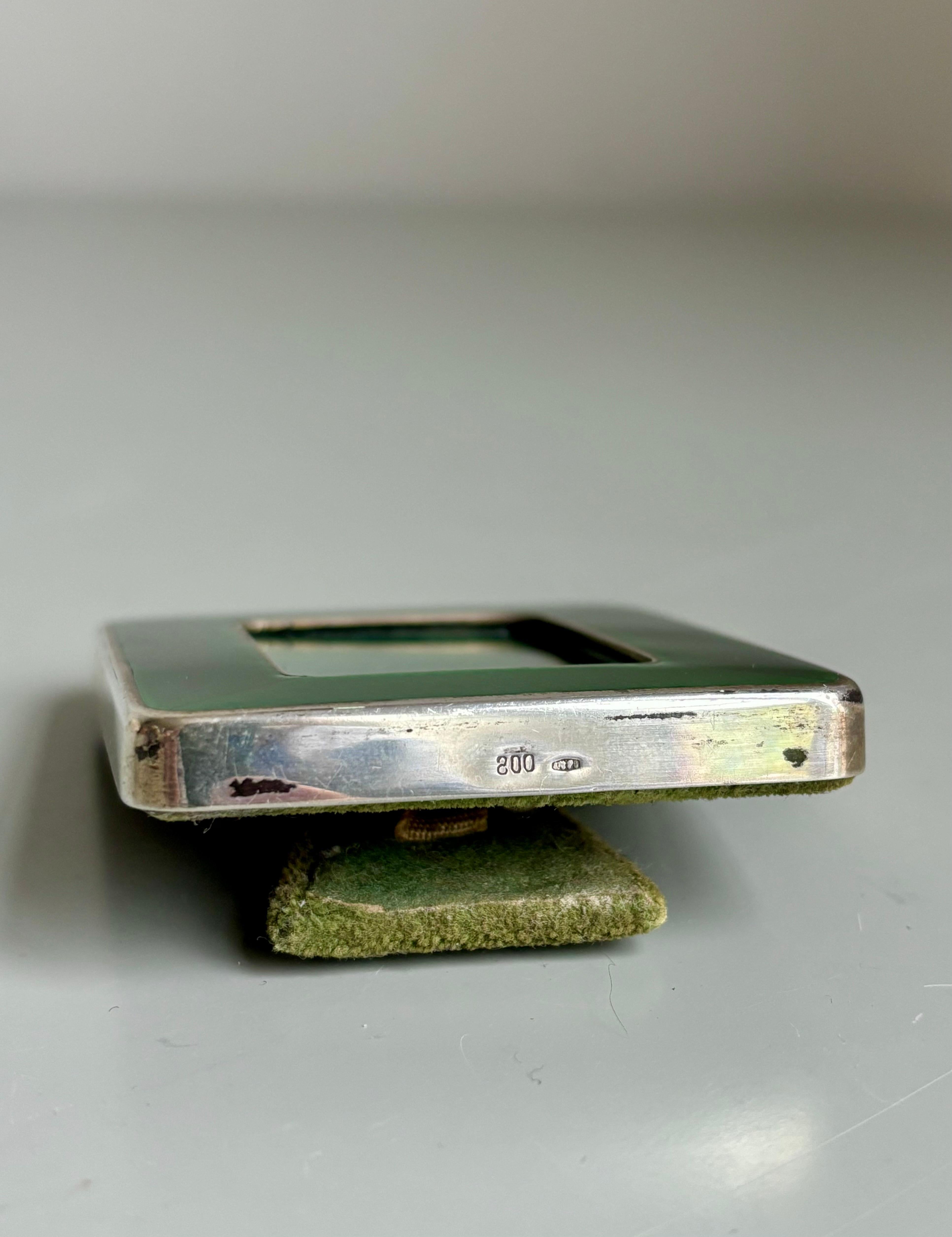 Enameled Silver Salimbeni (attr.) Green Enamel Picture Frame For Sale