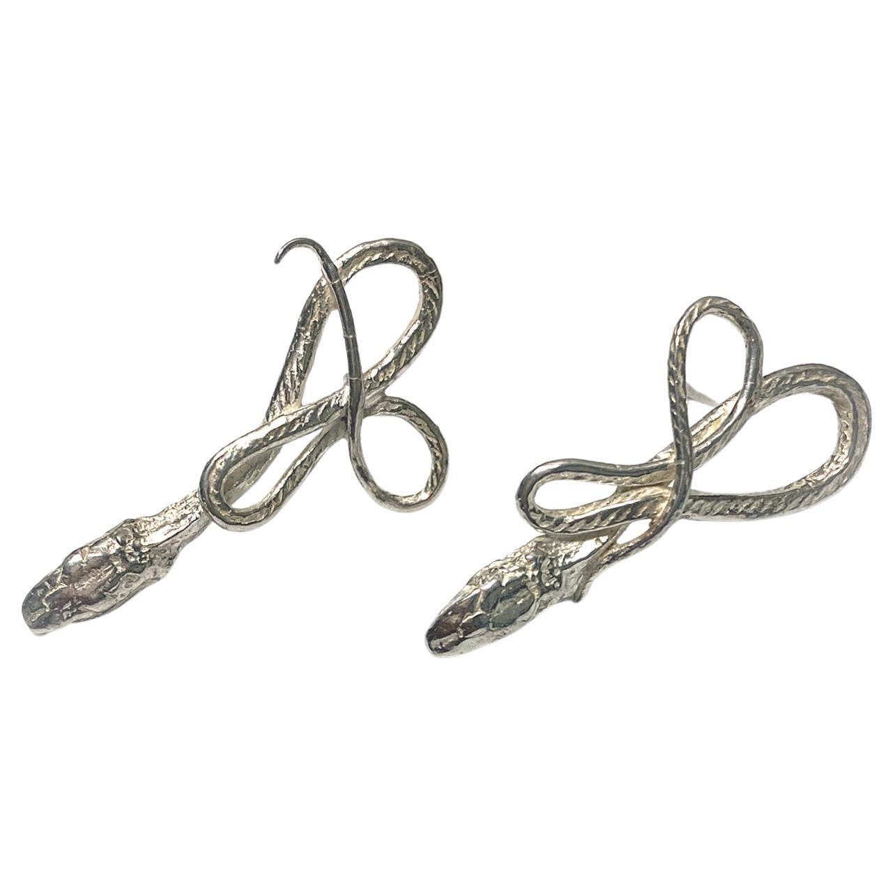 Small Silver Serpentine Earrings For Sale